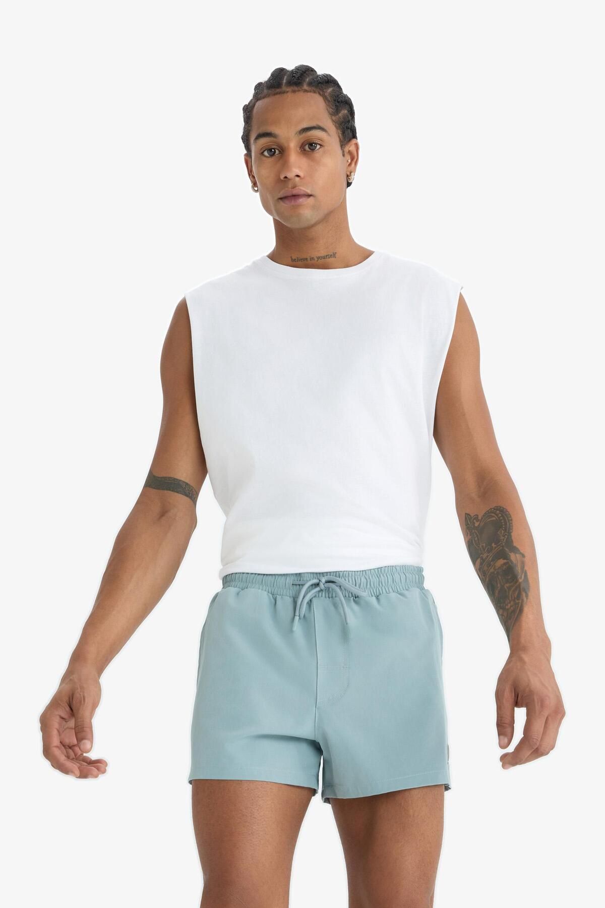 DeFacto-DeFactoFit Pantaloni scurți de baie pentru atlet, cu textura flexibilă, imprimați Andy B5987AX25HS 3