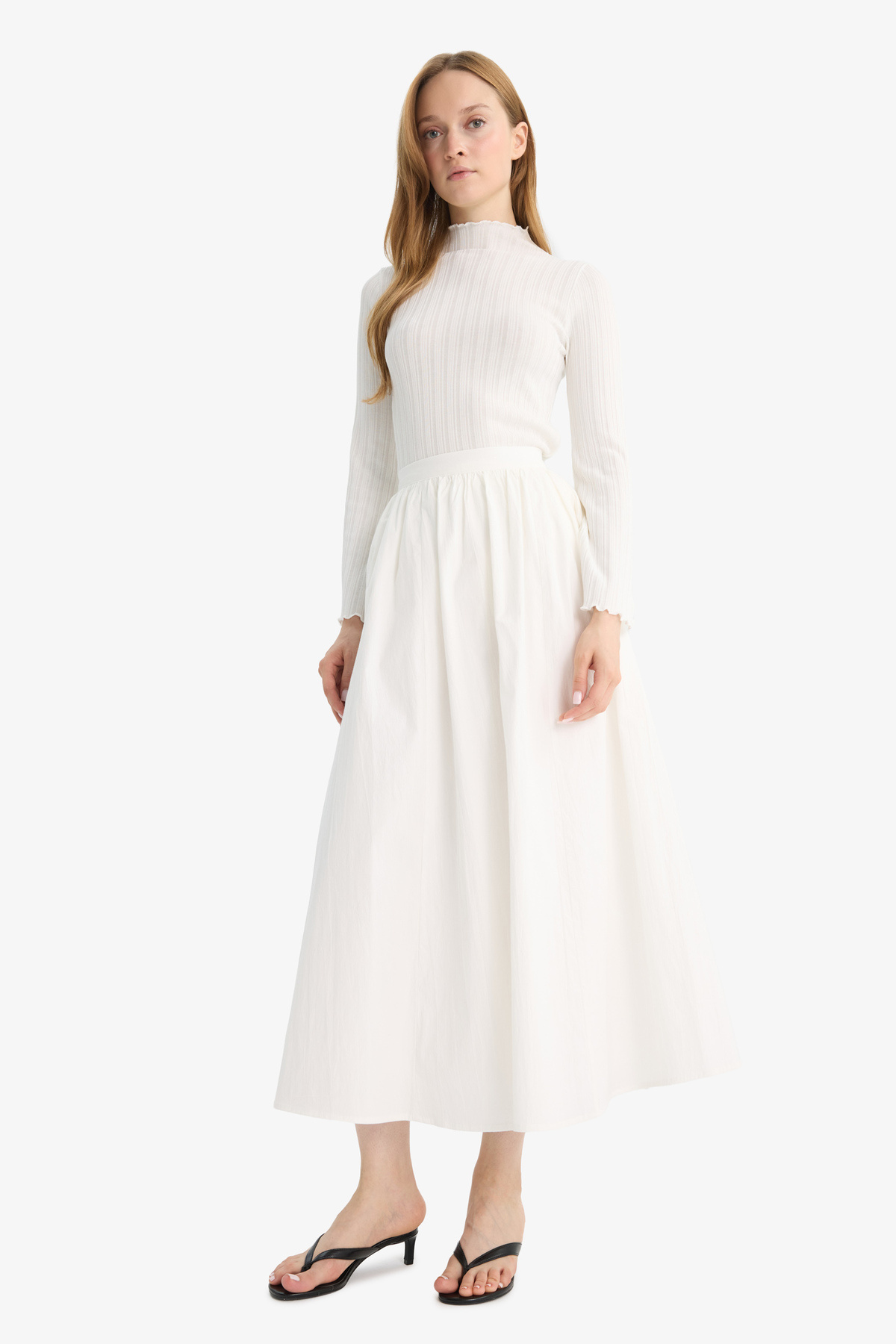 DeFacto-A-Line Basic Plain Poplin Maxi Hijab Skirt E7453Ax25Sm 4