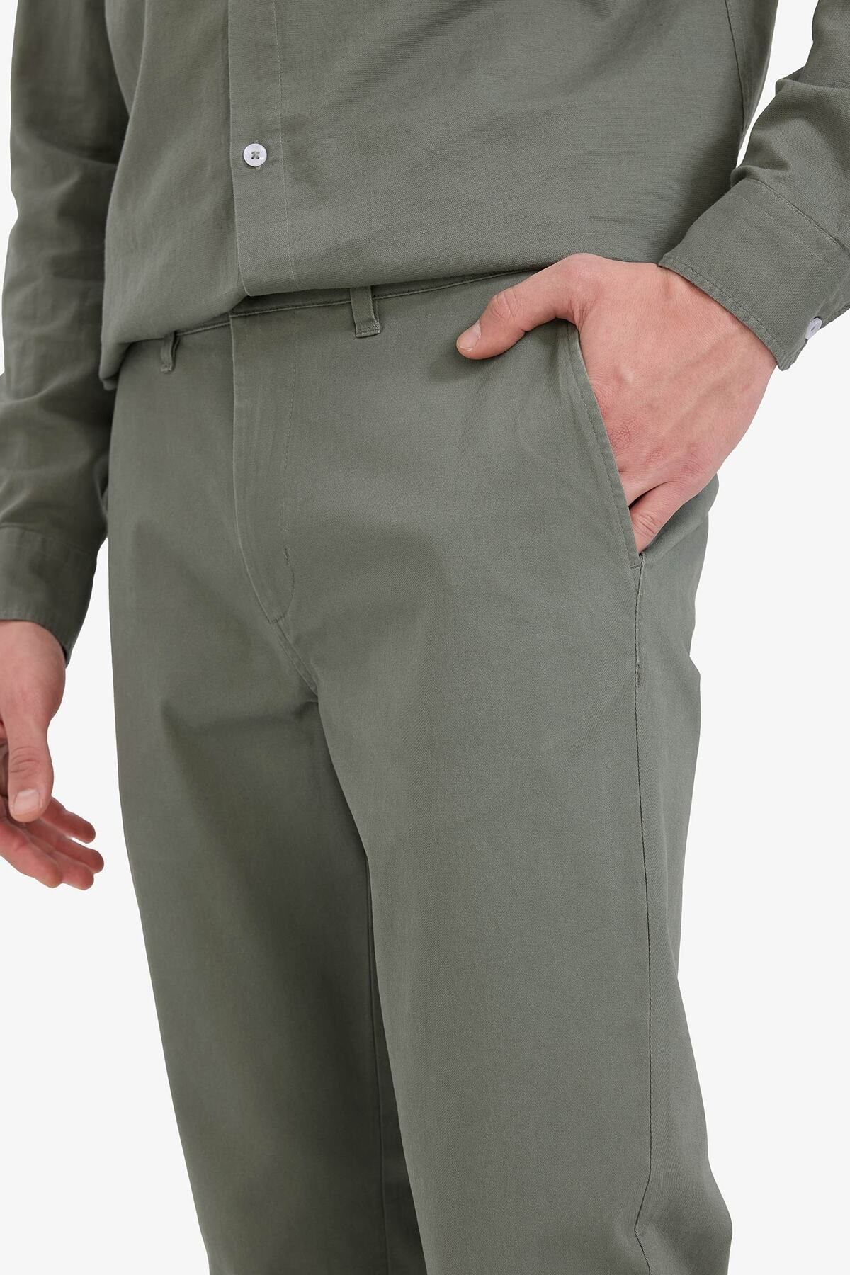 DeFacto-Regular Fit Regular Cut Summer Straight Leg Chino Canvas Trousers D7349Ax25Sp 5