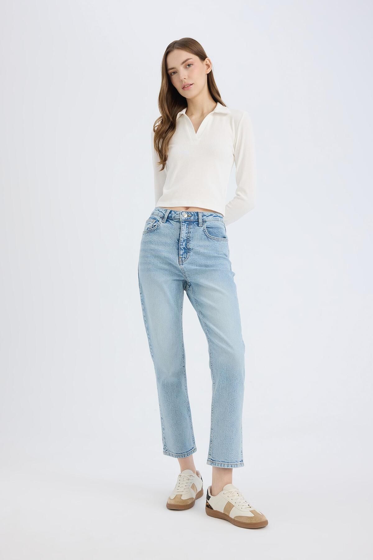 Mary Vintage Straight Fit Yüksek Bel Düz Paça Jean Kar Yıkamalı Pantolon D7981AX25SP