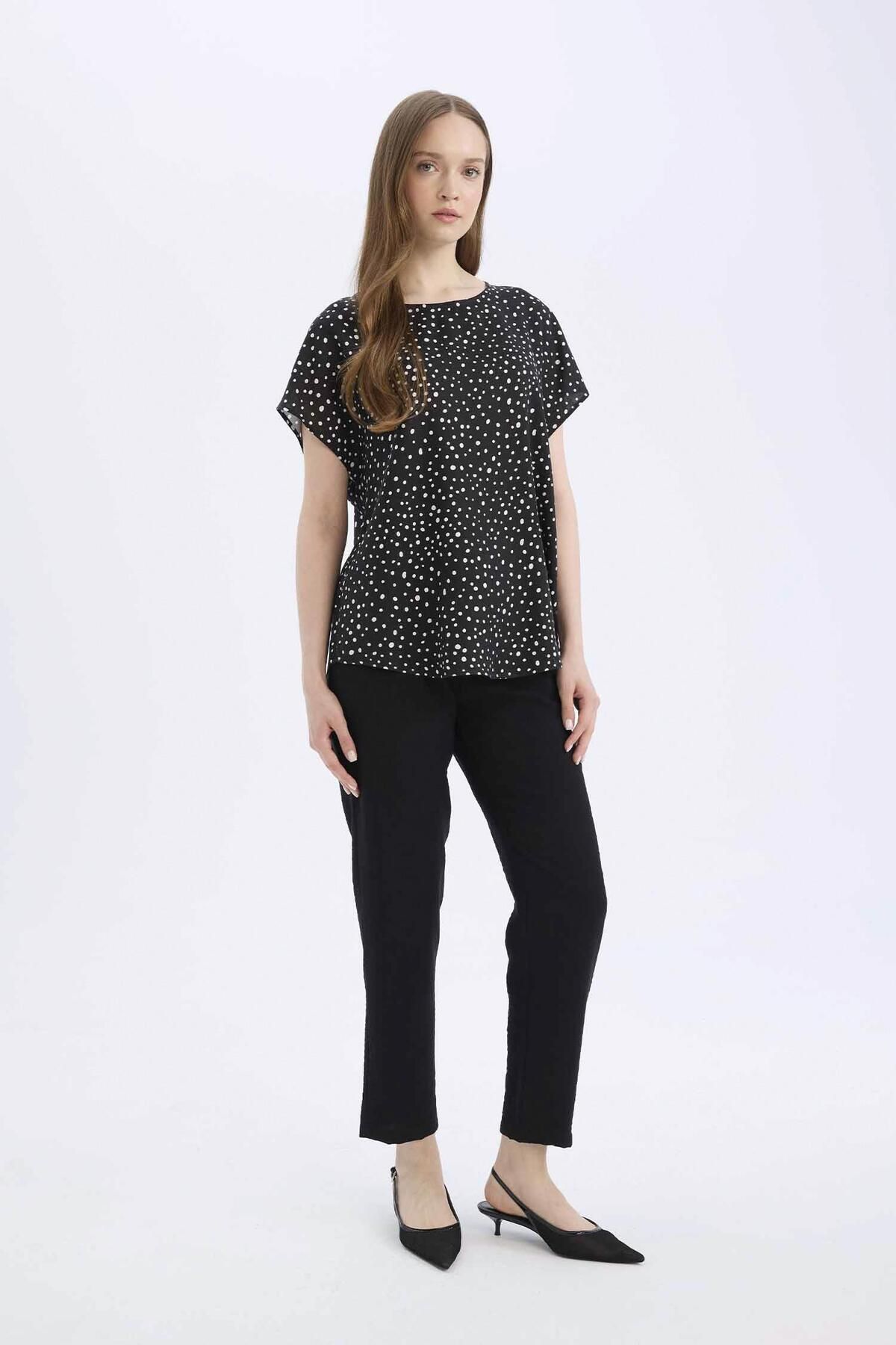 DeFacto-High Waist Linen Look Trousers with Jogger Pockets 3