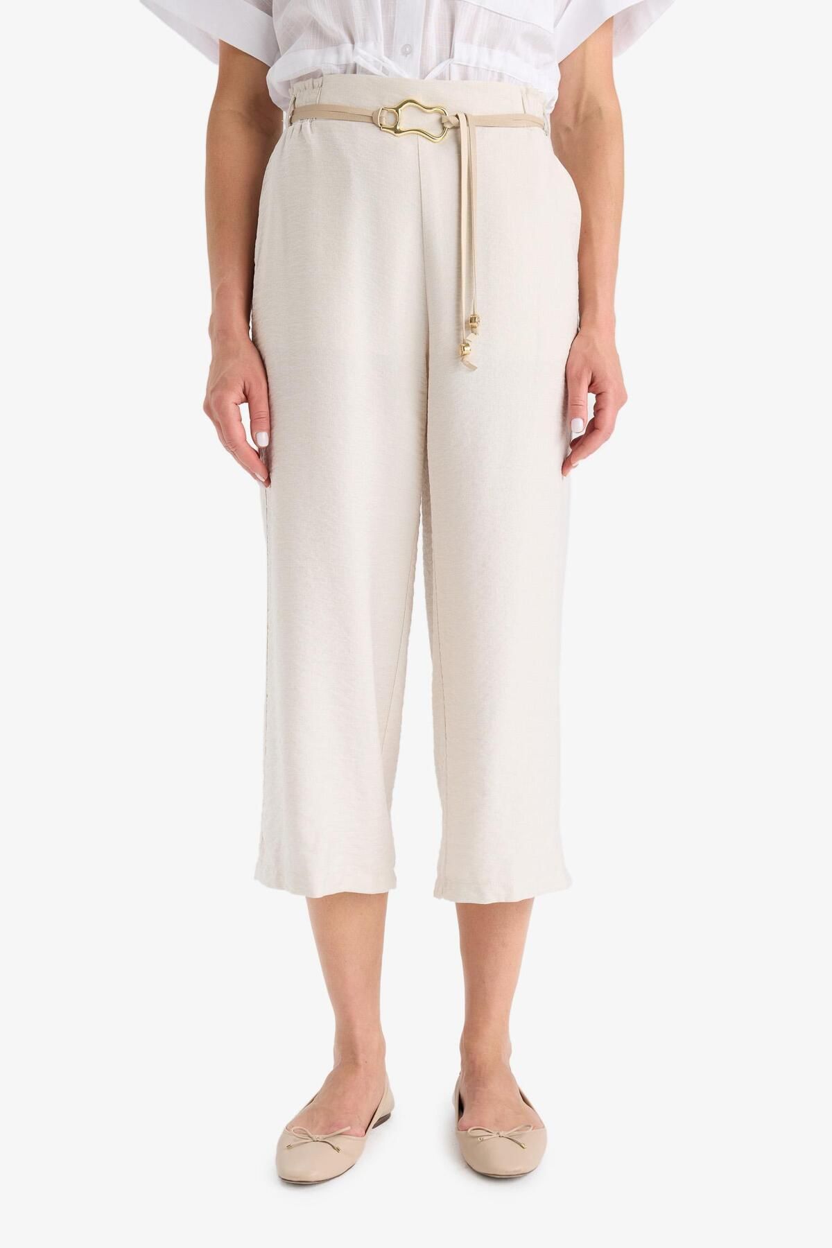 DeFacto-Crop Fit Belted Capri Pants F3421Ax25Hs 5