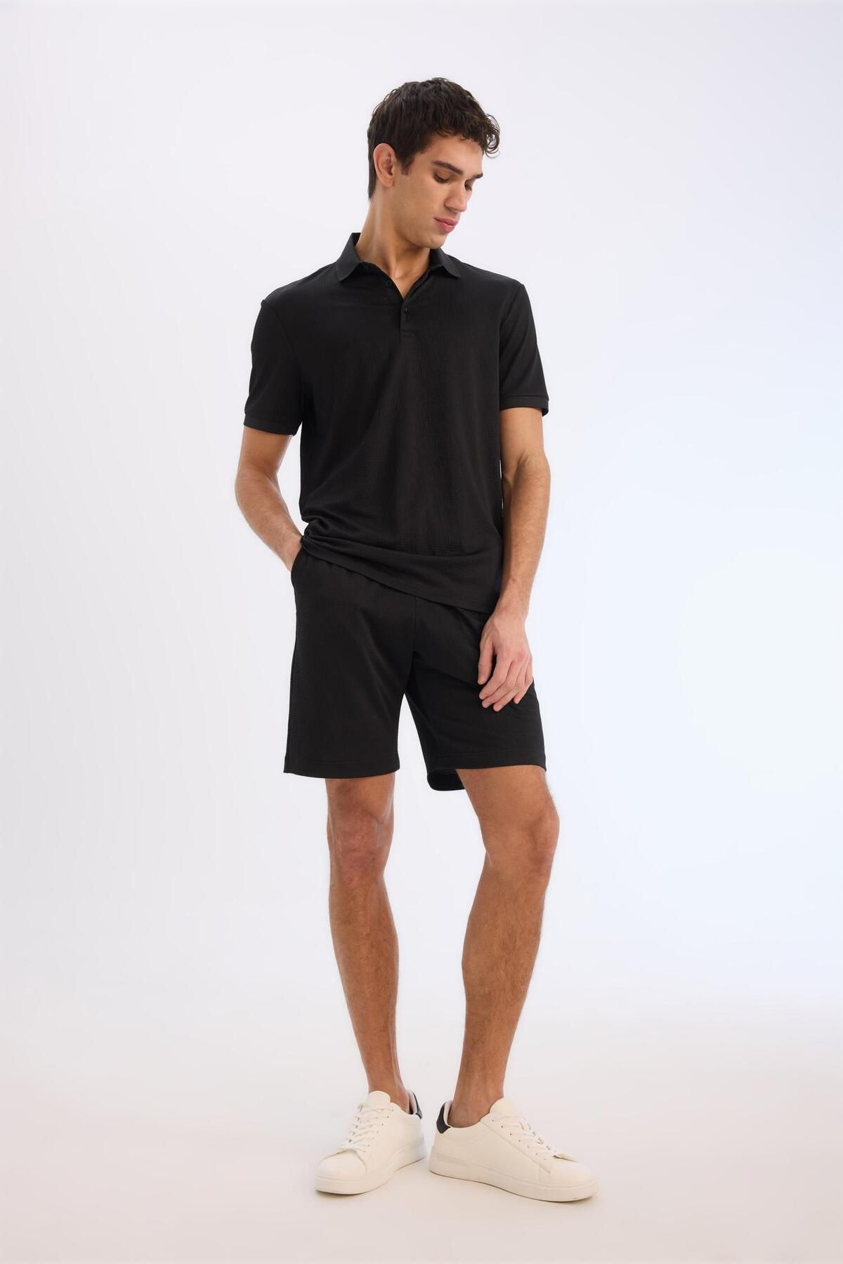 DeFacto-Regular Fit All-Way Stretch Crinkle Bermuda Shorts E0980Ax25Sm 3