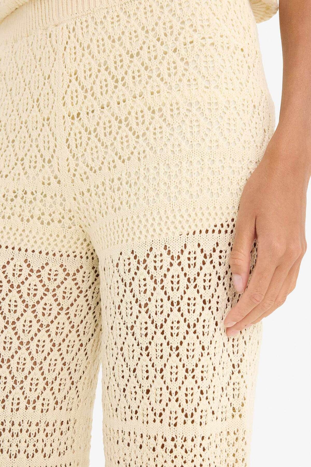 DeFacto-Wide Leg Wide Leg Openwork Knitwear Trousers F3777Ax25Sm 6