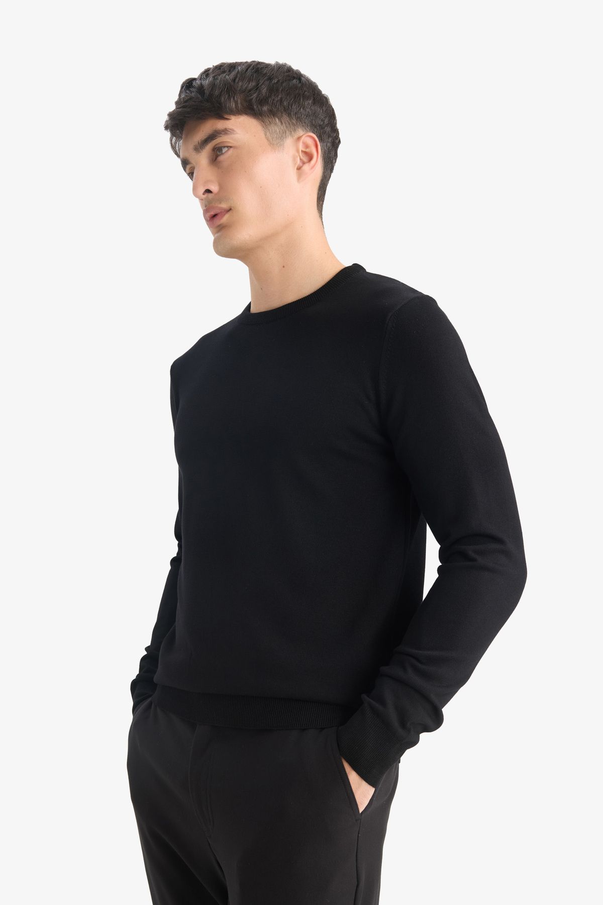 DeFacto-Μαύρο Crew Neck Basic Απλό Πλεκτό Άνετο Πλεκτό Πουλόβερ A5268ax23au 5