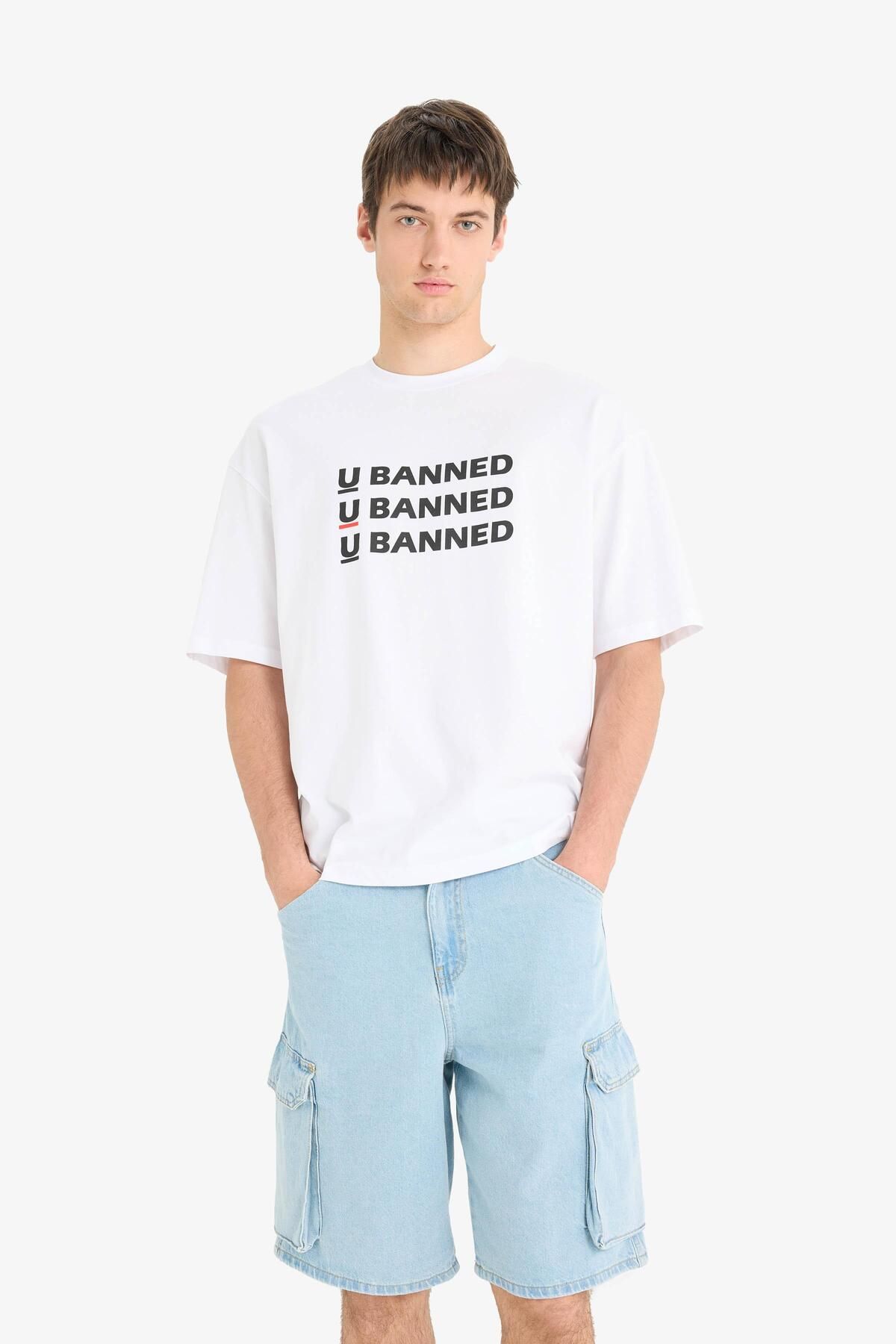 DeFacto-Pantaloni scurți Bermuda Cargo Fit din bumbac 100% E1381AX25SM 4