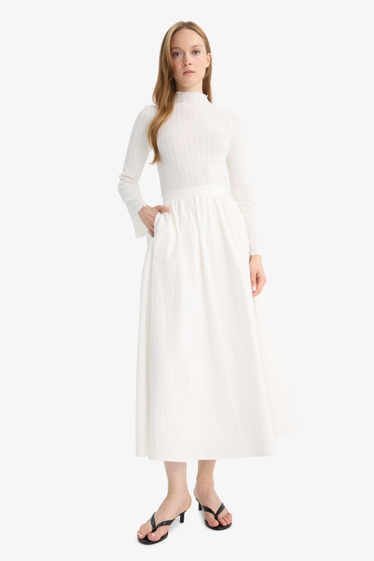 DeFacto-A-Line Basic Plain Poplin Maxi Hijab Skirt E7453Ax25Sm 2