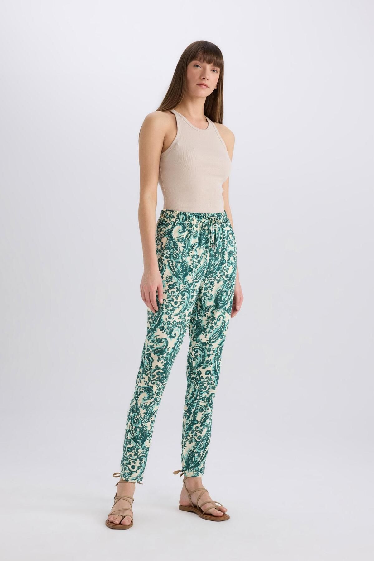 DeFacto-Harem Patterned Viscose Fabric Pants with Pockets Flexible Waisted High Waist I3709Az25Sm 2