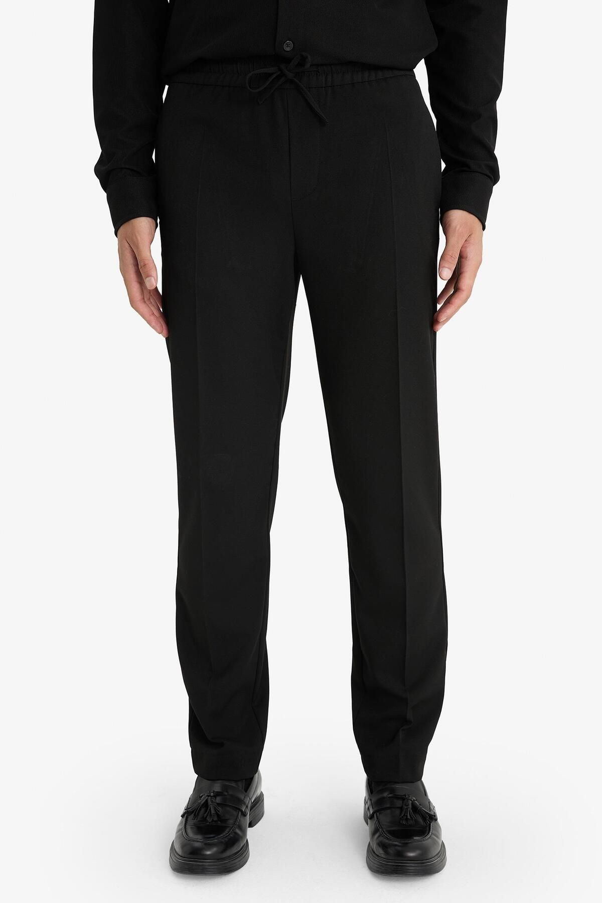 DeFacto-Pantaloni de jogger din țesătură de vară, talie cu șireturi, elastic, picior drept, elastic în toate direcțiile cu buzunare A9943ax24au 5