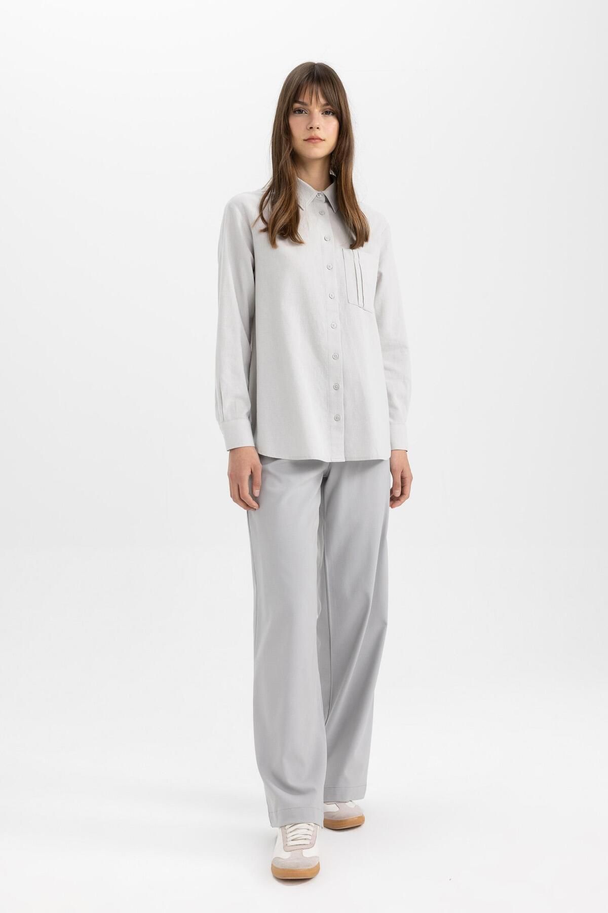 DeFacto-Pantaloni Palazzo, drepti, de bază, cu șireturi, cu picior lat, cu talie elastică C5628ax24sp 1
