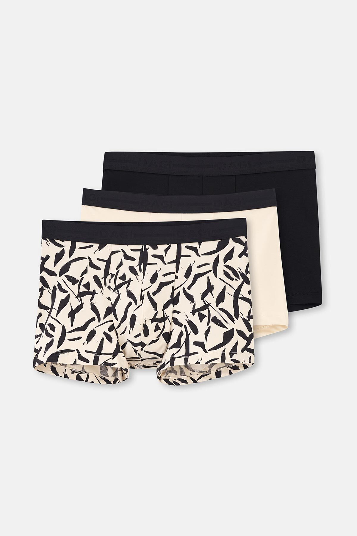 Dagi-Schwarz-Haut 3-teilige gemusterte Baumwoll-Boxershorts 1