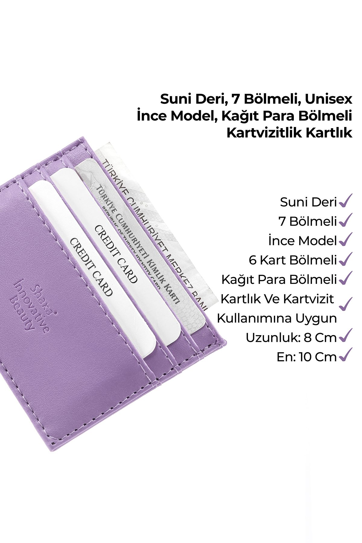 SHAKA Lila SHK68 Unisex Suni Deri Süper İnce Model Kağıt Para Bölmeli Kredi Kartı Ve Kartvizitlik Kartlık görsel 7
