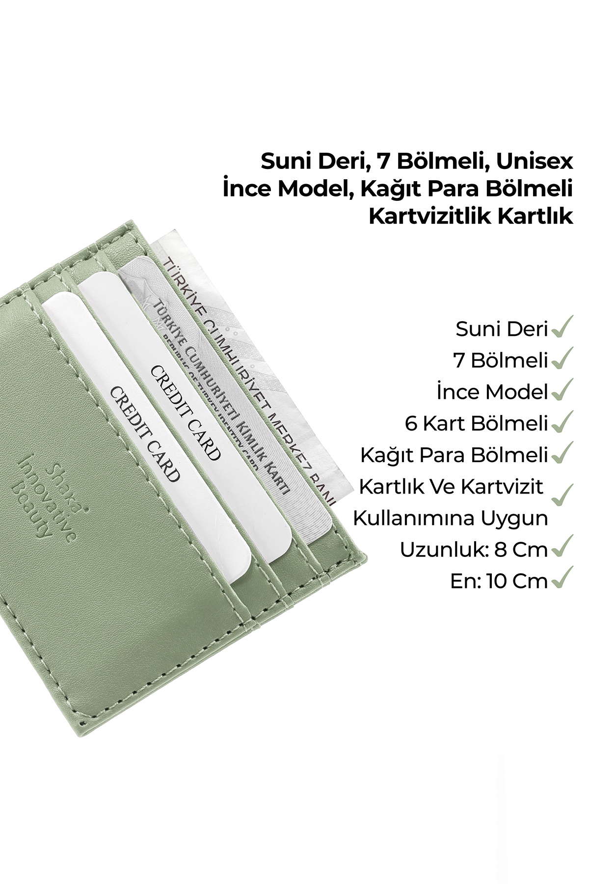 SHAKA Mint Yeşil SHK68 Unisex Suni Deri Süper İnce Model Kağıt Para Bölmeli Kredi Kartı Ve Kartvizitlik Ka görsel 7