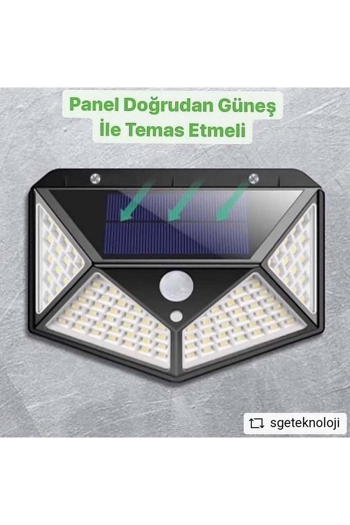 sgeteknoloji Solar Güneş Enerjili Beyaz Işık 100 Led Hareket Sensörlü 4 Taraflı Bahçe Garaj Ev Aydınlatma Lambası