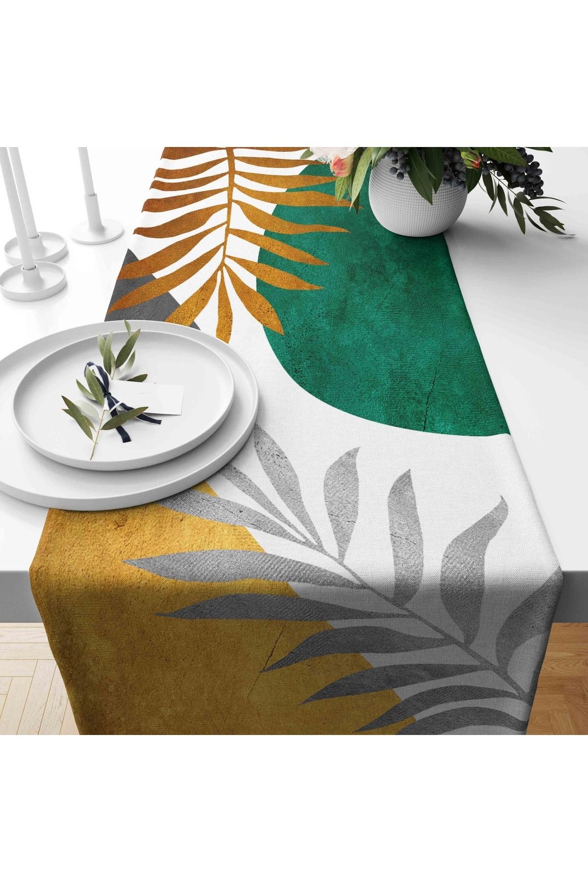 güzelmağaza-Abstract Pattern Digital Printing Double Sided Sponge Zipper 4 Pcs. Cushion 1 Pc. Runner Set of 5 2