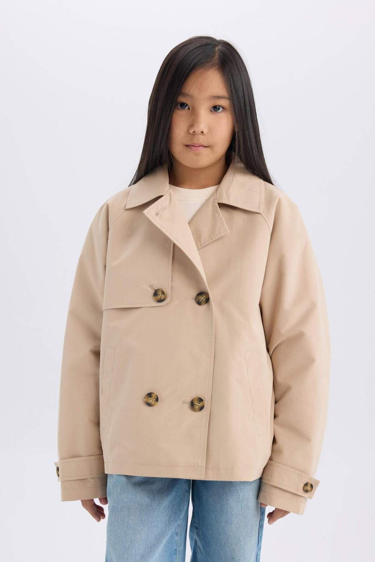 DeFacto-Regular Fit Buttoned Short Trench Coat D6938A825Sp 6