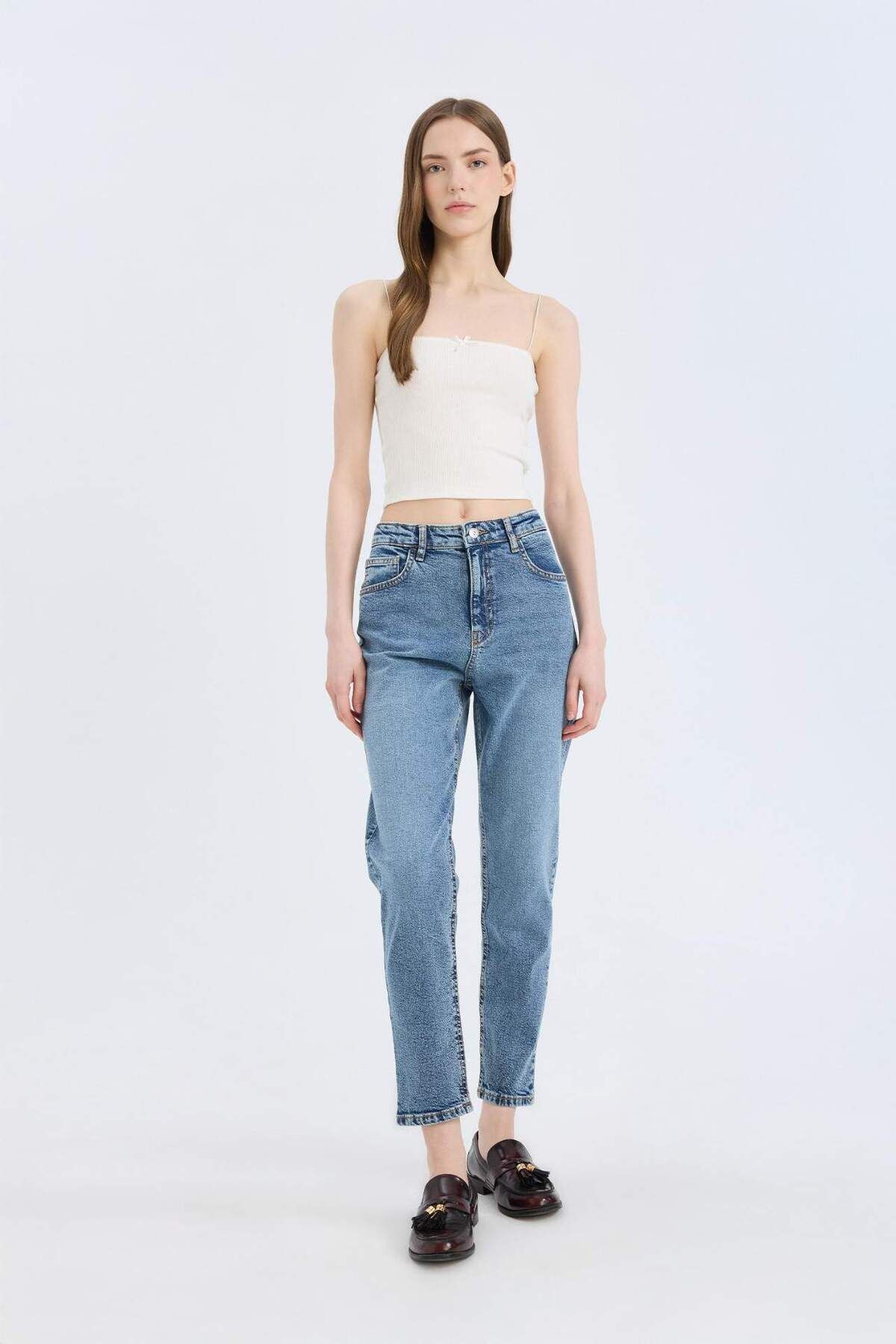 Lina Comfort Mom Normal Bel Düz Paça Jean Kar Yıkamalı Pantolon D7943AX25SP