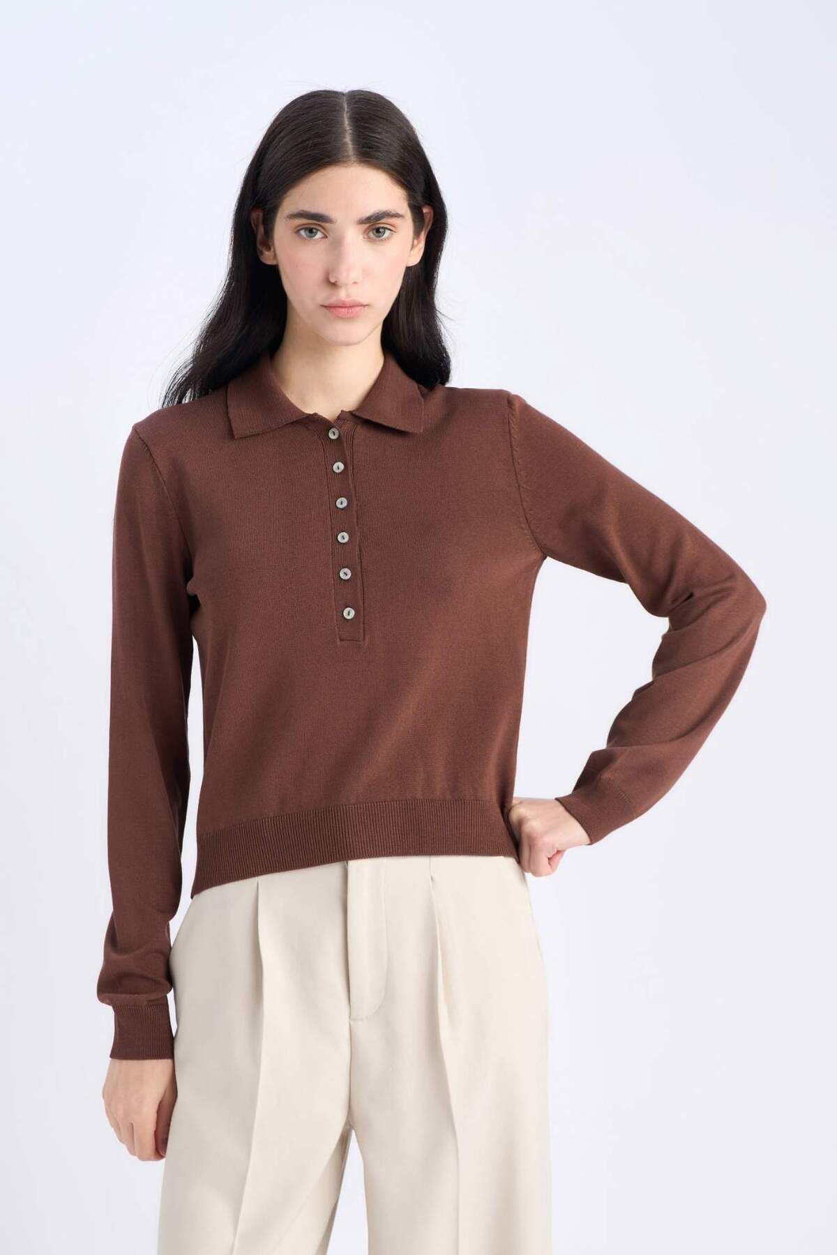 DeFacto-Basic-Strickpullover mit regulärer Passform und Polokragen D6259AX25SP 4
