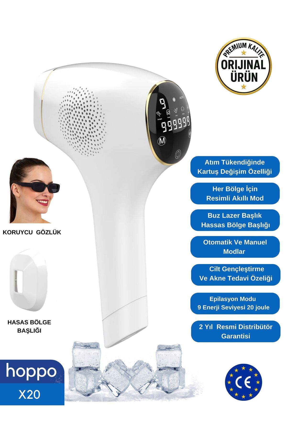 hoppo X20 Ipl Buz Lazer Epilasyon Cihazı 999.999 Flash Atım Dkunmatik Ekran