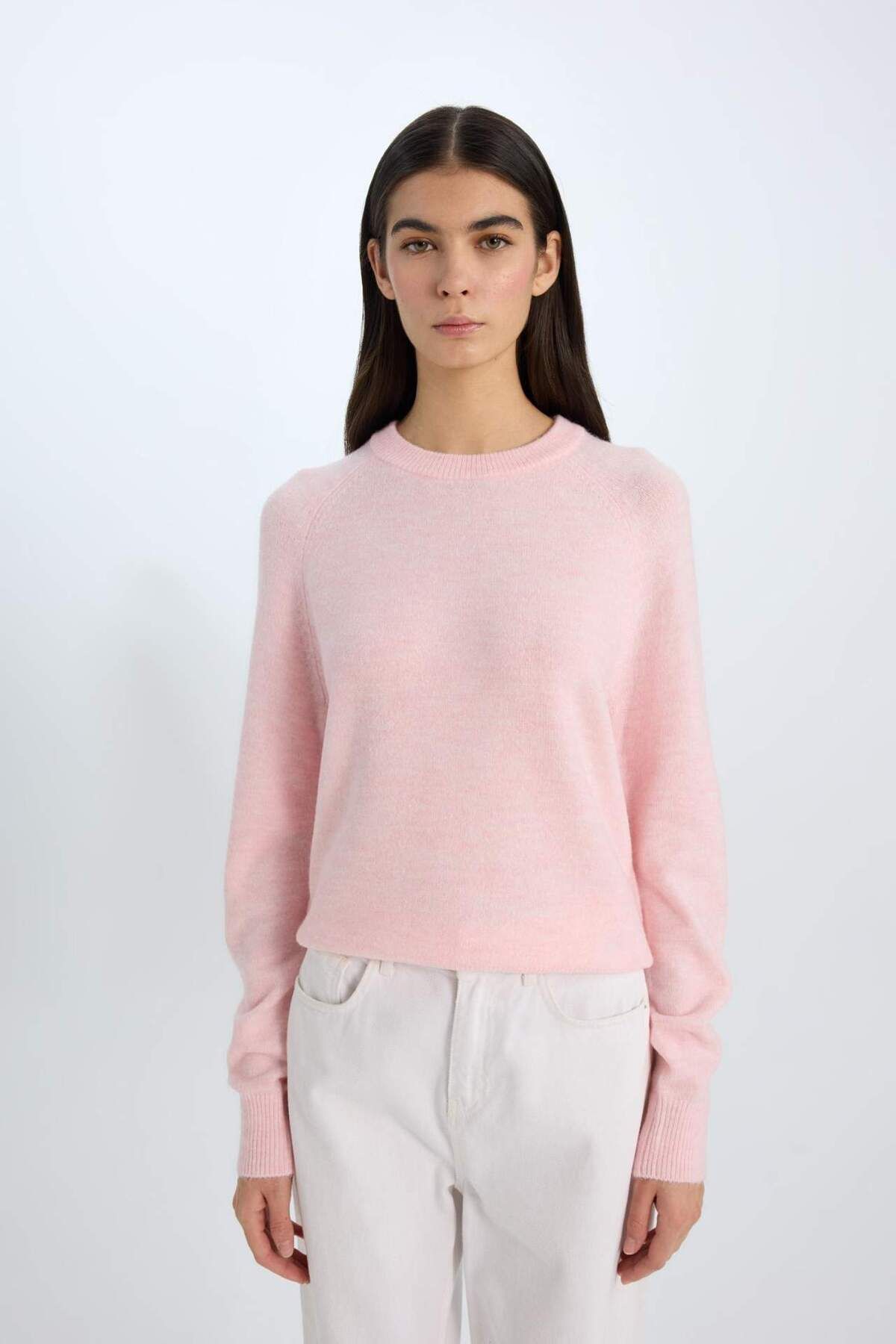 DeFacto-Regular Fit Crew Neck Basic Plain Soft Touch Soft Knitwear Sweater D8678Ax25Sp 7