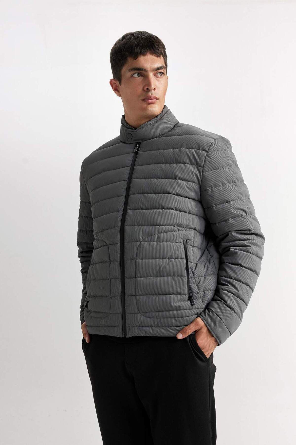 DeFacto-Slim Fit Slim Fit kabát se stojatým límečkem na zip D7497AX25SP 7