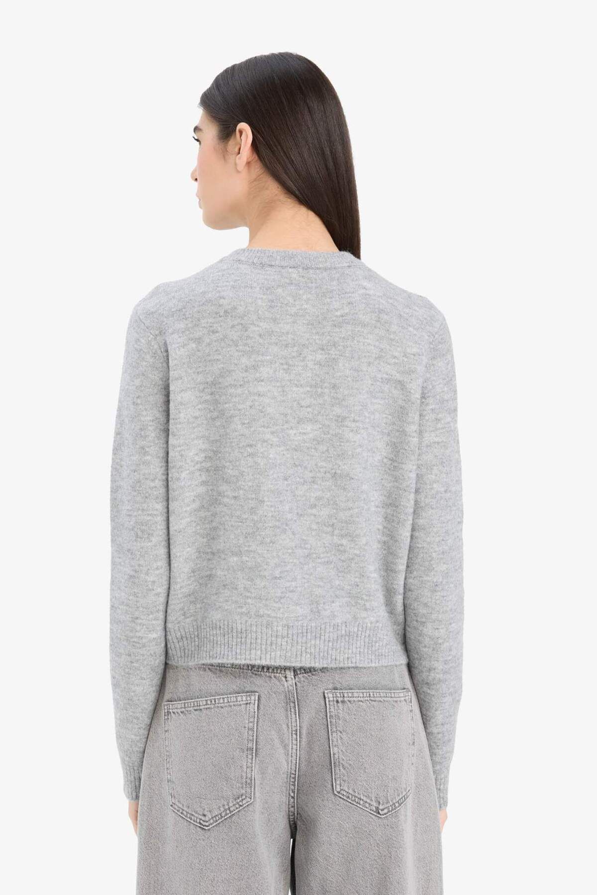 DeFacto-Regular Fit Crew Neck Basic Plain Button Soft Touch Soft Knitwear Cardigan E3654Ax25Sp 6