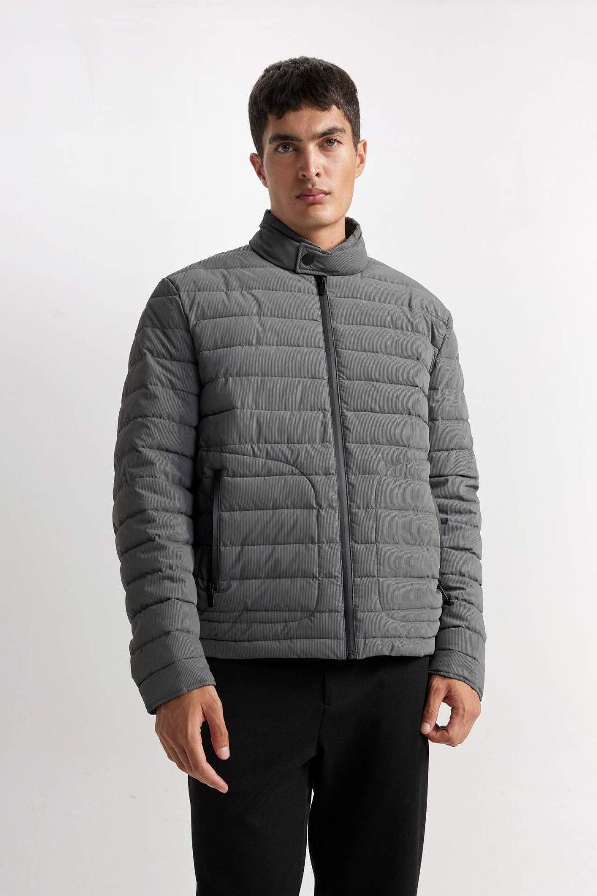 DeFacto-Slim Fit Slim Fit kabát se stojatým límečkem na zip D7497AX25SP 6