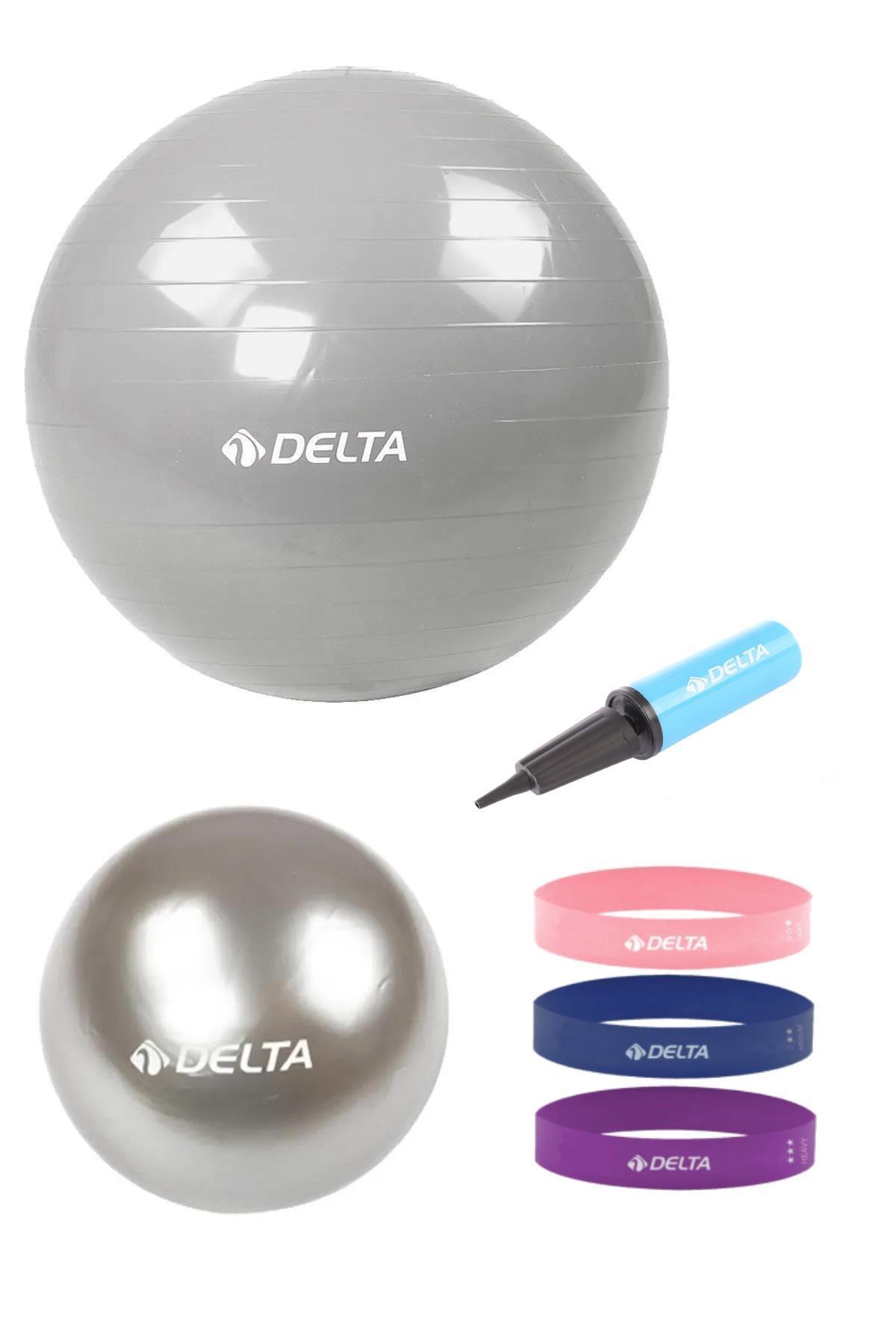 Delta 140 Cm - 159 Cm Boy Aralığı Için Uygun 55 Cm Ve 20 Cm 2 Pilates Topu 3'lü Squat Bandı Pompa 6'lı Set