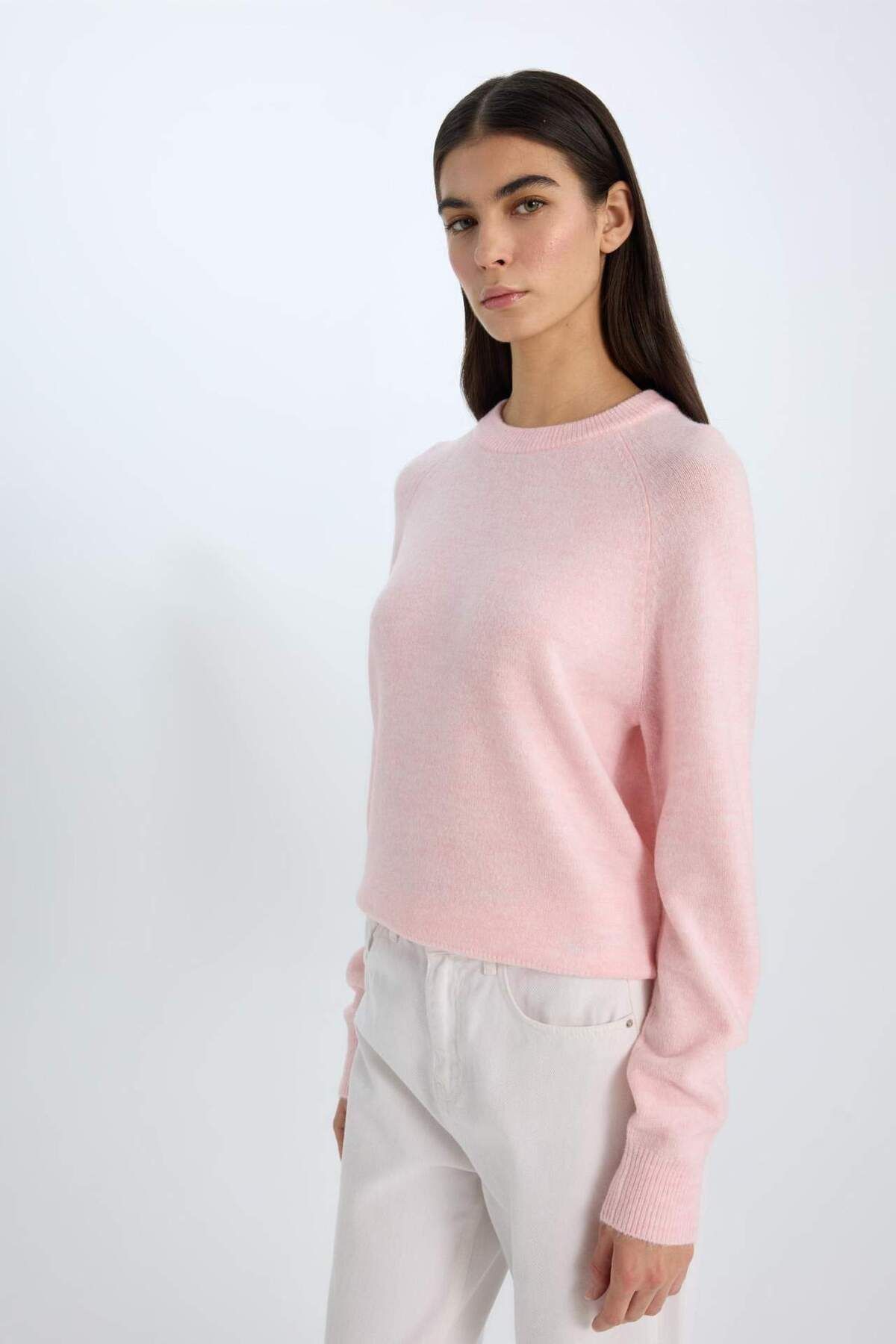 DeFacto-Regular Fit Crew Neck Basic Plain Soft Touch Soft Knitwear Sweater D8678Ax25Sp 5