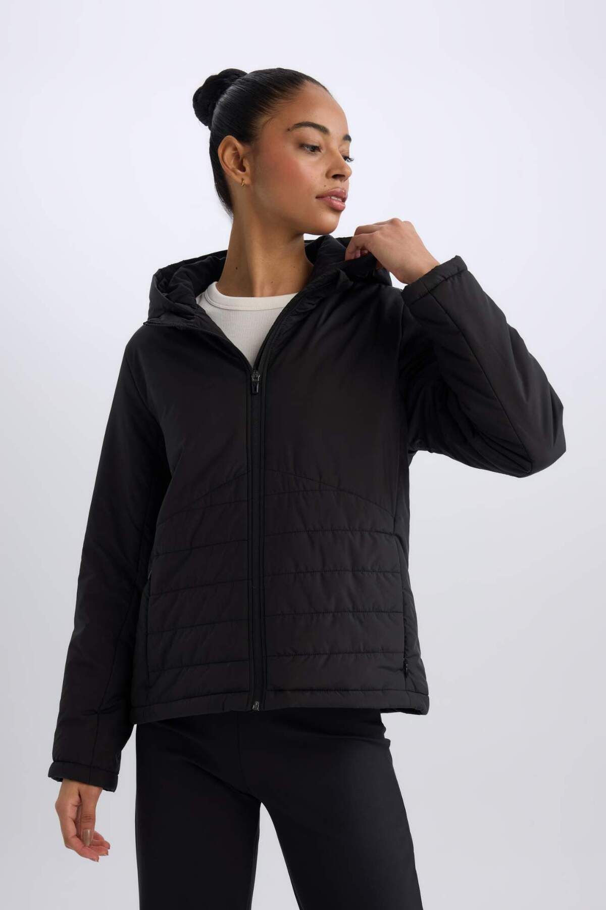 DeFacto-Defactofit Water Repellent Regular Fit Hooded Zipper Coat D6085Ax25Sp 5