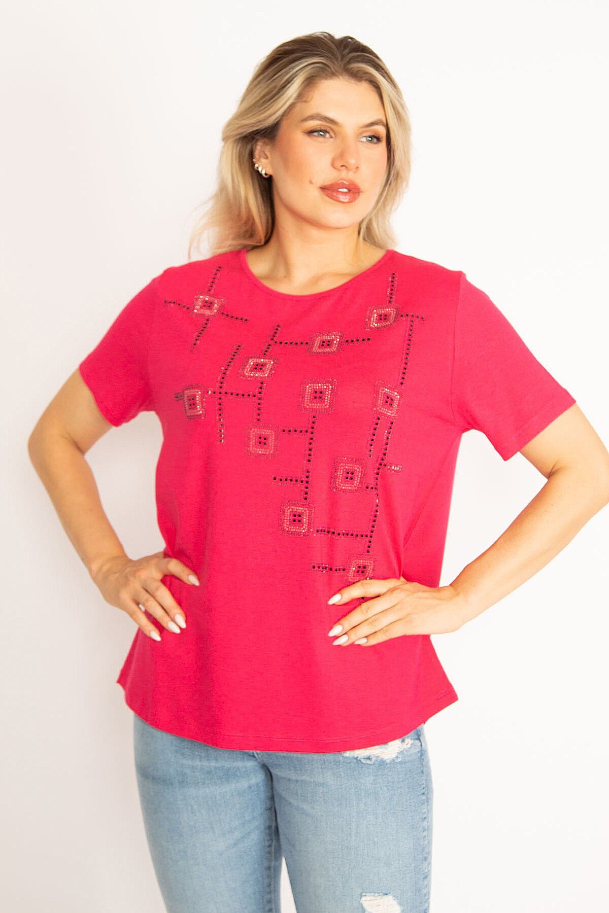 Women's Plus Size Fujya Stone Detailed Blouse 65n34525