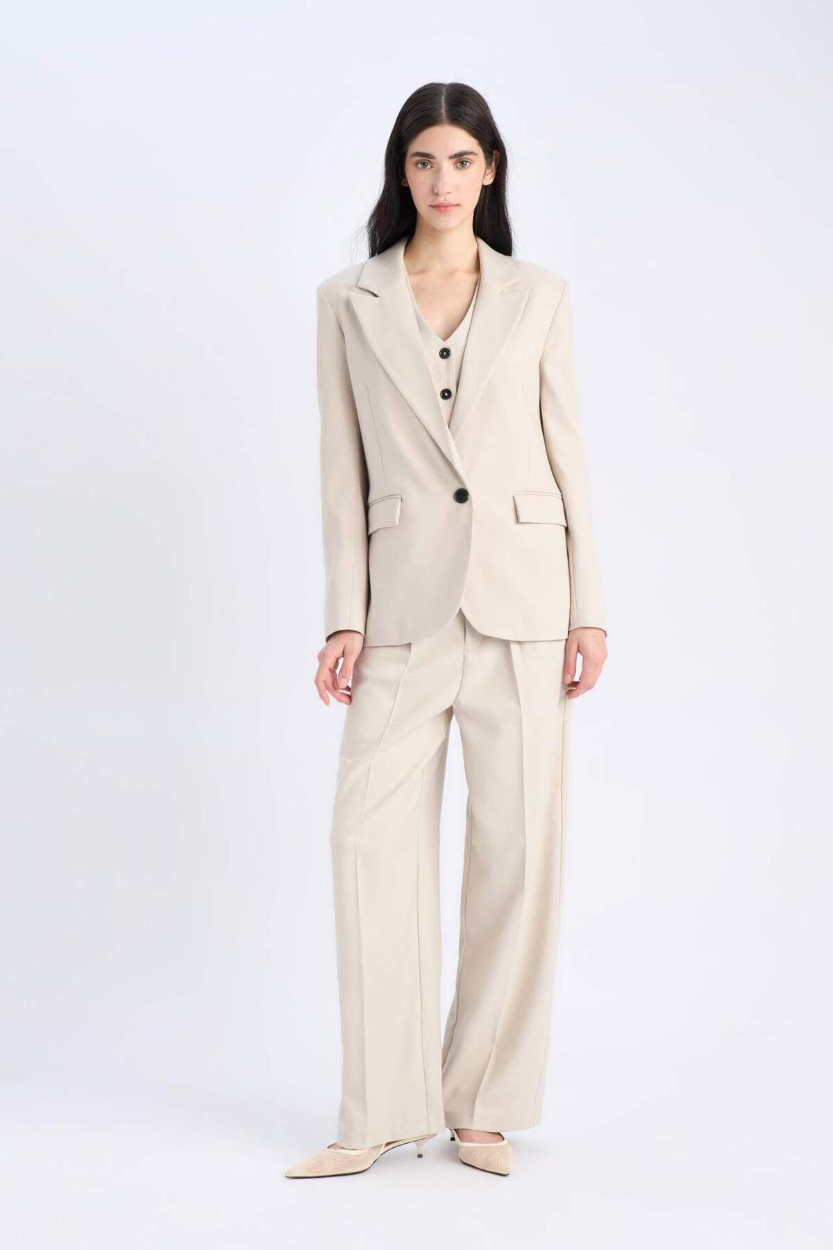 DeFacto-Oversize Wide Fit Buttoned Basic Plain Blazer Jacket B0490Ax25Sp 6