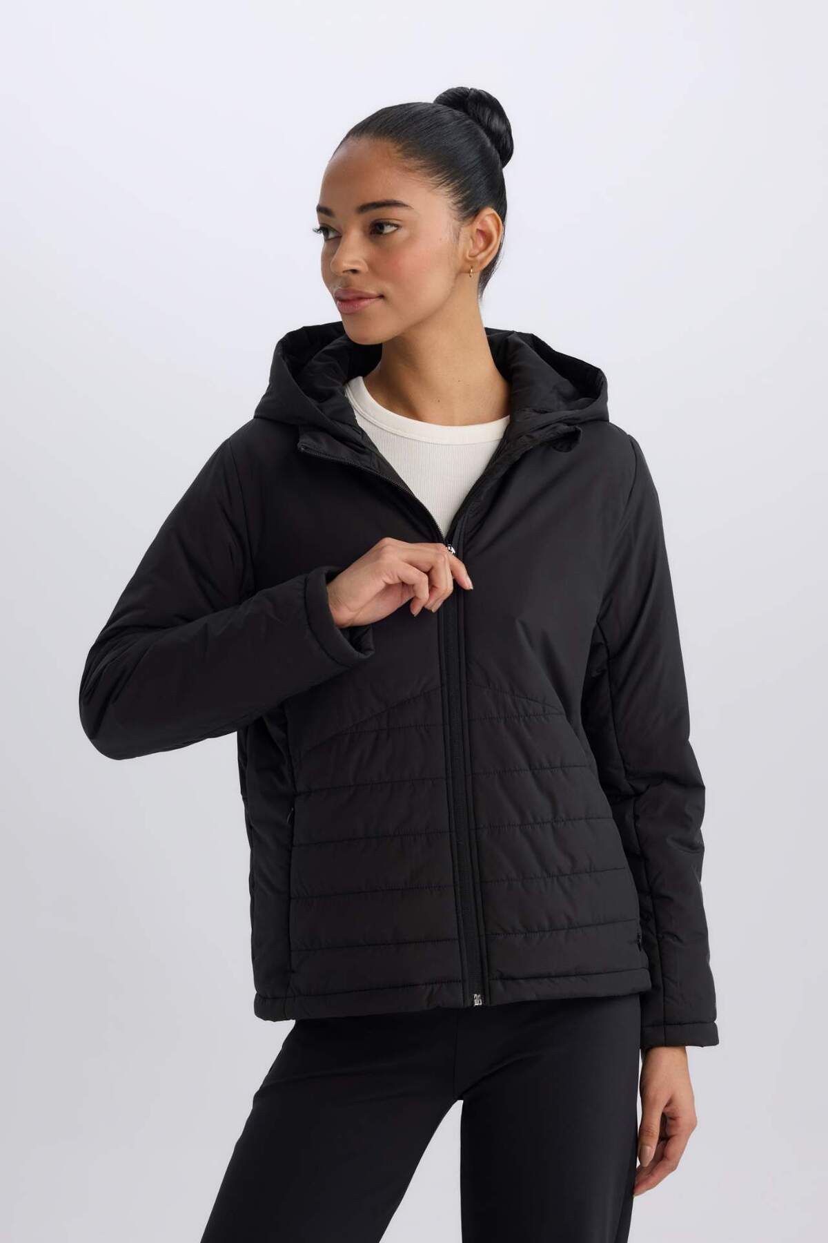 DeFacto-Defactofit Water Repellent Regular Fit Hooded Zipper Coat D6085Ax25Sp 4