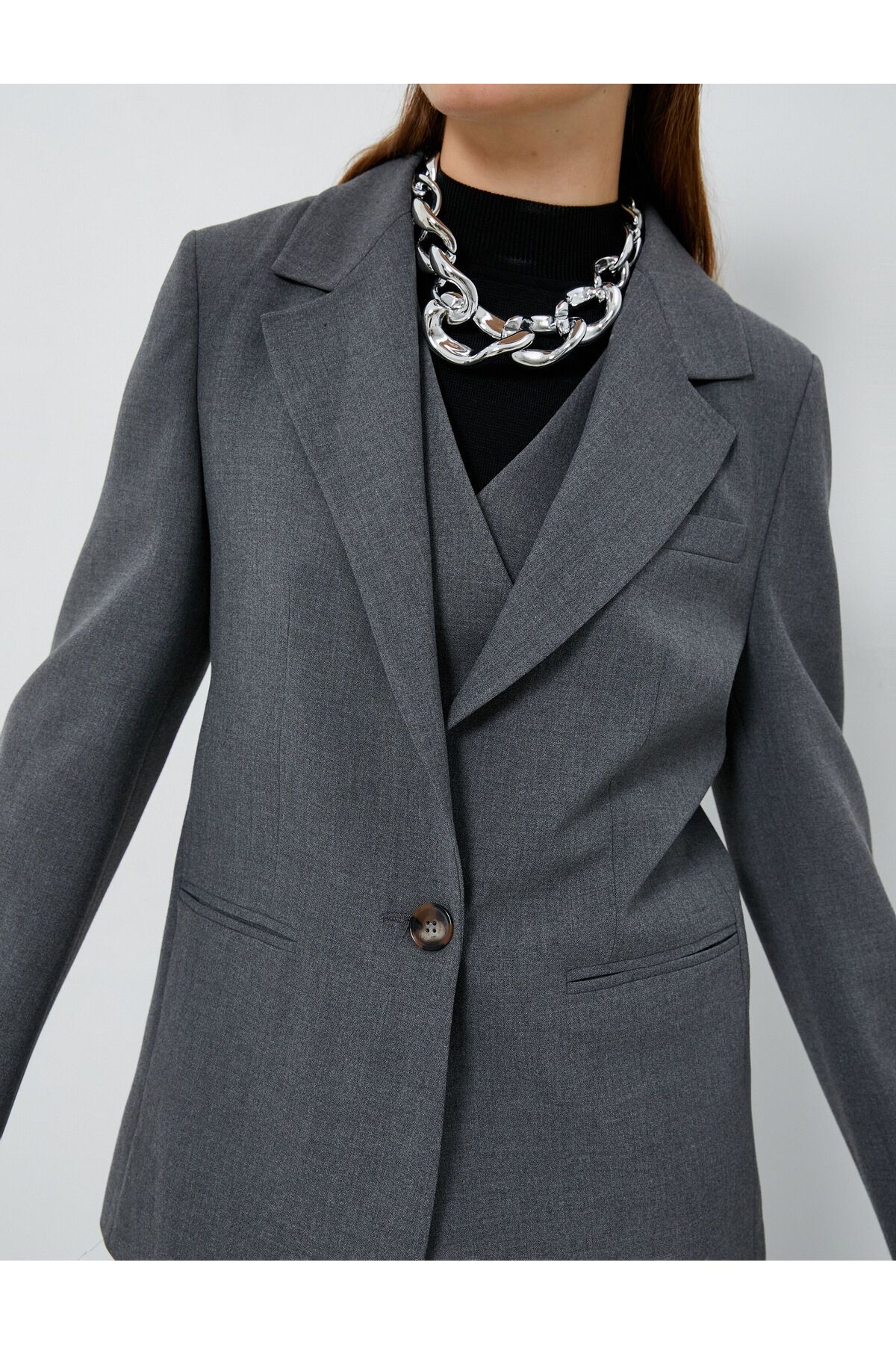 Koton-Oversize Blazer Jacket with Single Button Pocket Detail 5