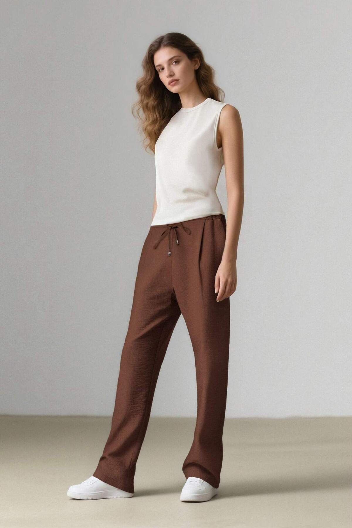 DeFacto-Jogger Pants Linen Look High Waist Straight Leg with Pockets R0433Az25Sp 2