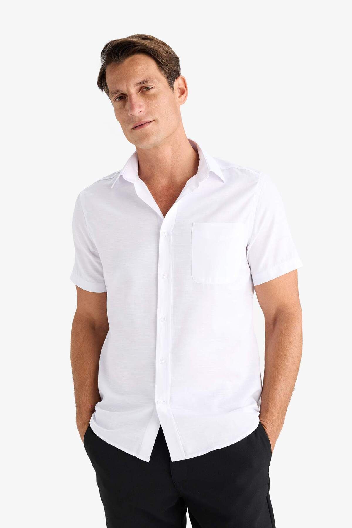 DeFacto-Modern Fit Polo Neck Basic Solid Short Sleeve Shirt E5077Ax25Sm 3