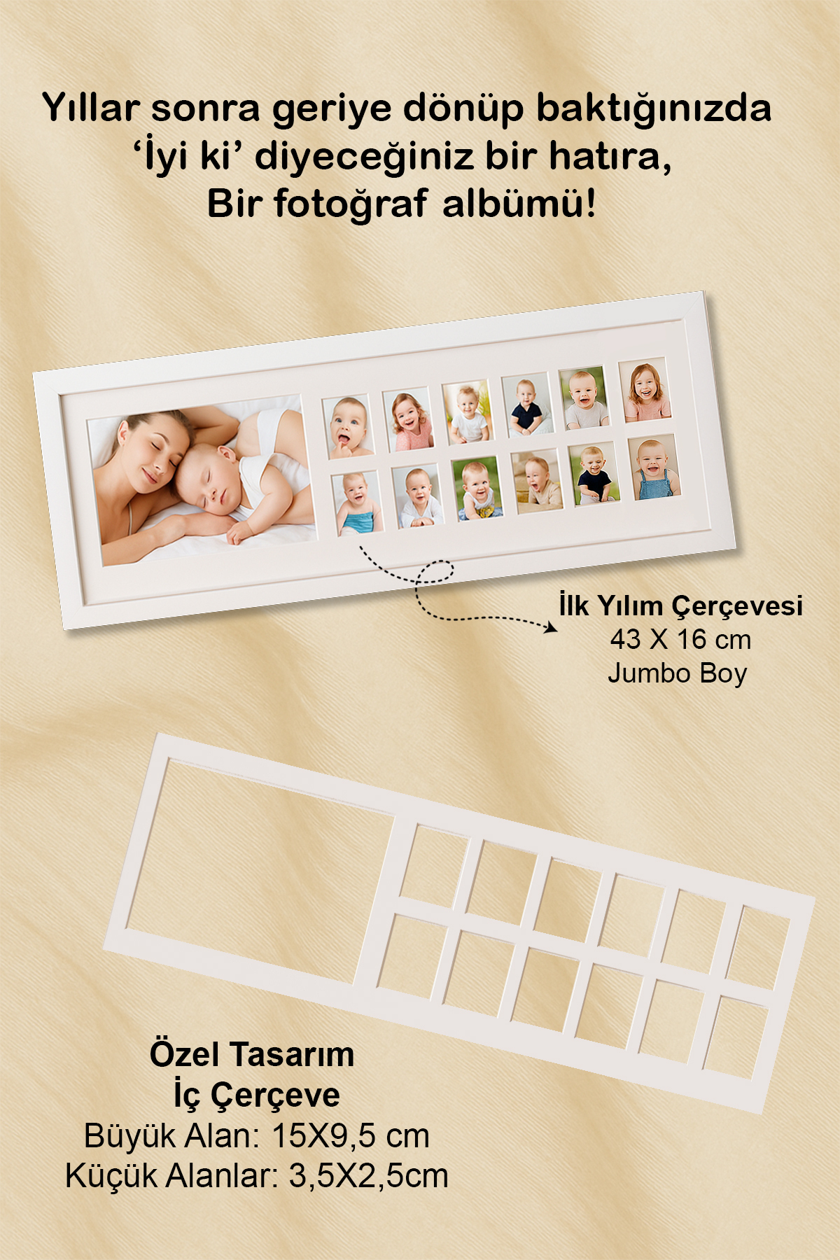 Genel Markalar Bebek İlk Yıl Fotoğraf Çerçevesi, 12 Aylık Hatıra Resimleri, Hediyelik Yenidoğan Anı Albümü 43X16 Cm fotoğrafı 3 (önizleme)