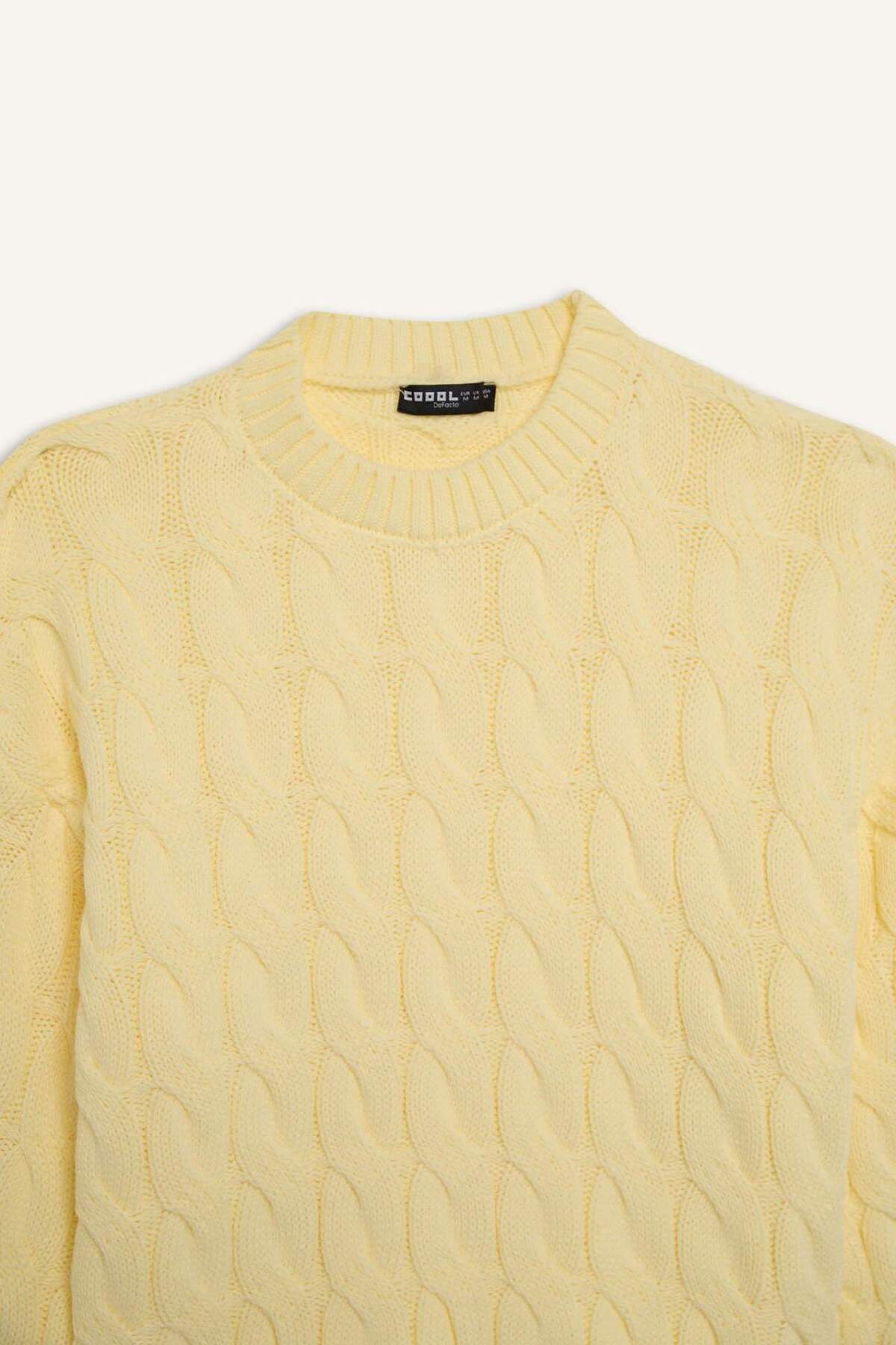 DeFacto-Coool Regular Fit Strickpullover mit Rundhalsausschnitt und geflochtenem Haar E4604ax25sp 8