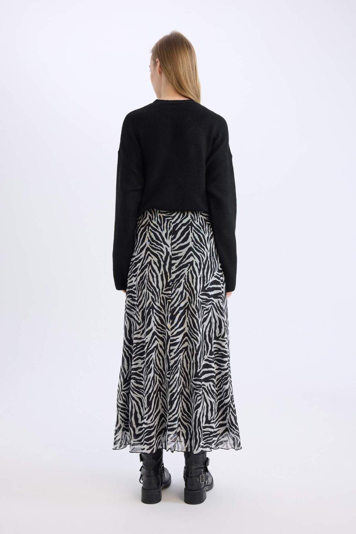 DeFacto-Flare Fit Zebra Print Φούστα μάξι από τούλι ψηλόμεση E3974AX25SP 5