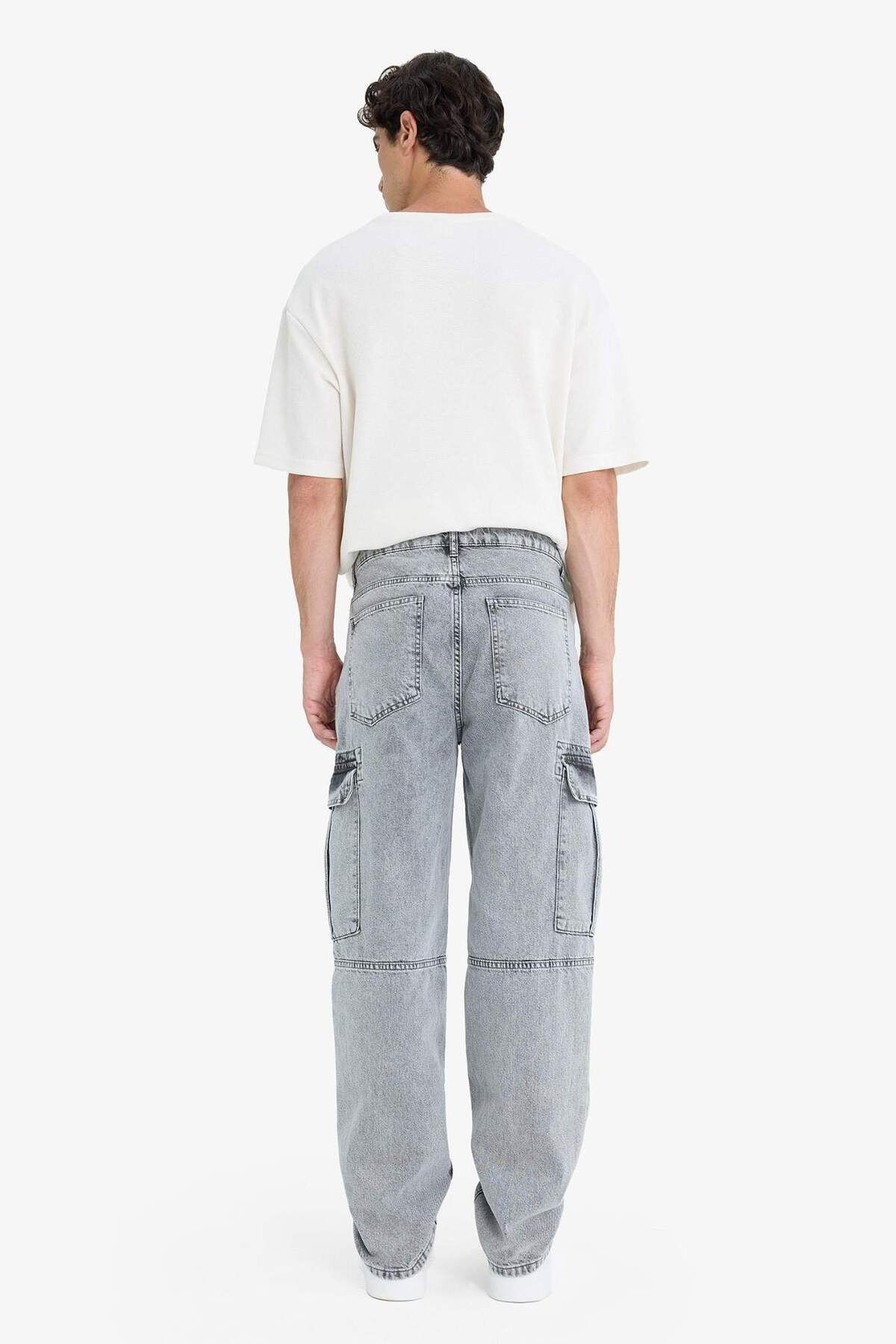 DeFacto-Relax Fit Cargo-Taschen-Jeanshose mit weitem Bein D7263AX25SP 8