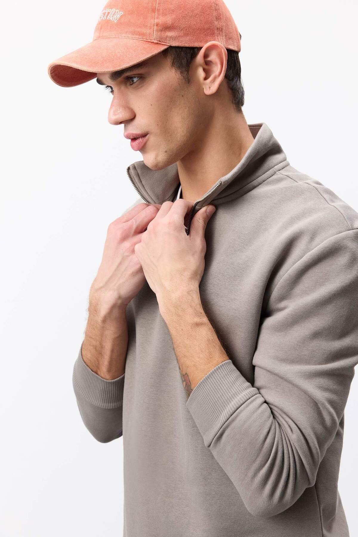 DeFacto-Bequemes, bequemes Sweatshirt mit Reißverschluss und Stehkragen und normaler Passform X7405AZ25SP 4