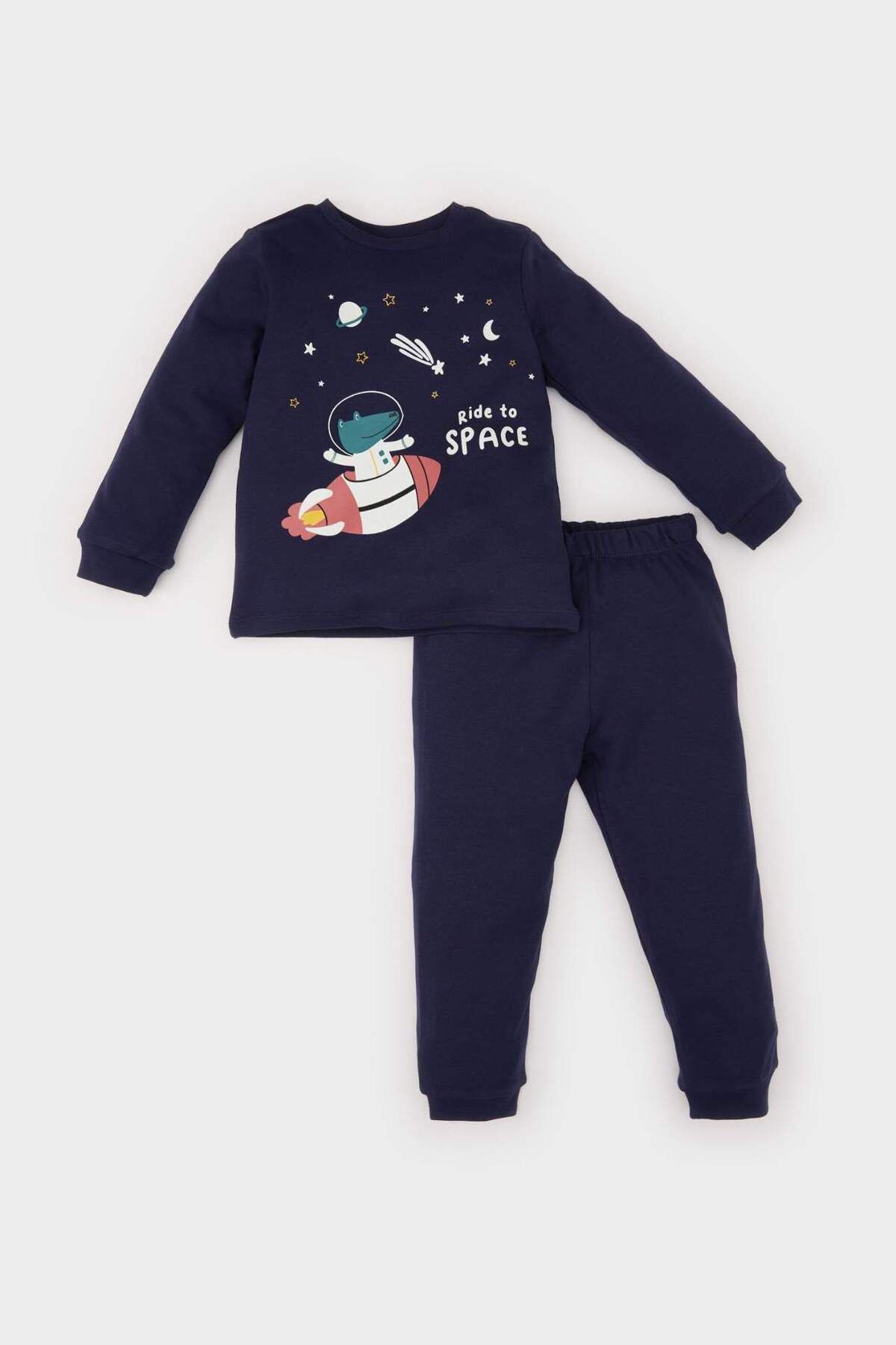DeFacto-Set pijamale cu imprimeu spațial pentru bebeluși - mâneci lungi și talie elastică D9068A525SP 3