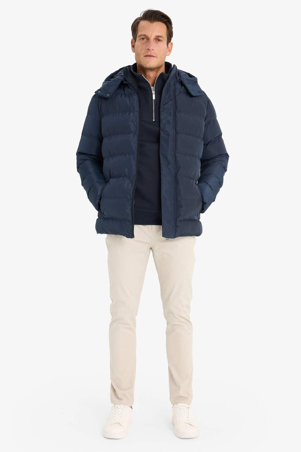 DeFacto-Regular Fit Hooded down Jacket with Zipper Snap Closure Pocket E7286Ax24Wn 2