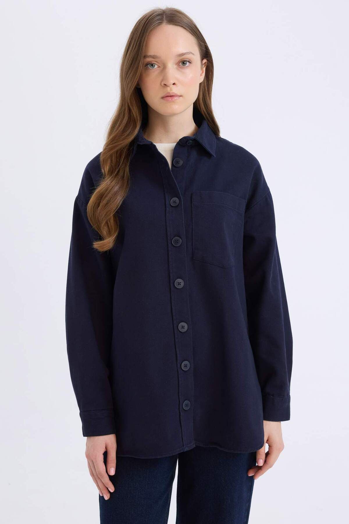 DeFacto-Relax Fit Basic Straight Gabardine Langarmshirt Tunika A6474AX24WN 1