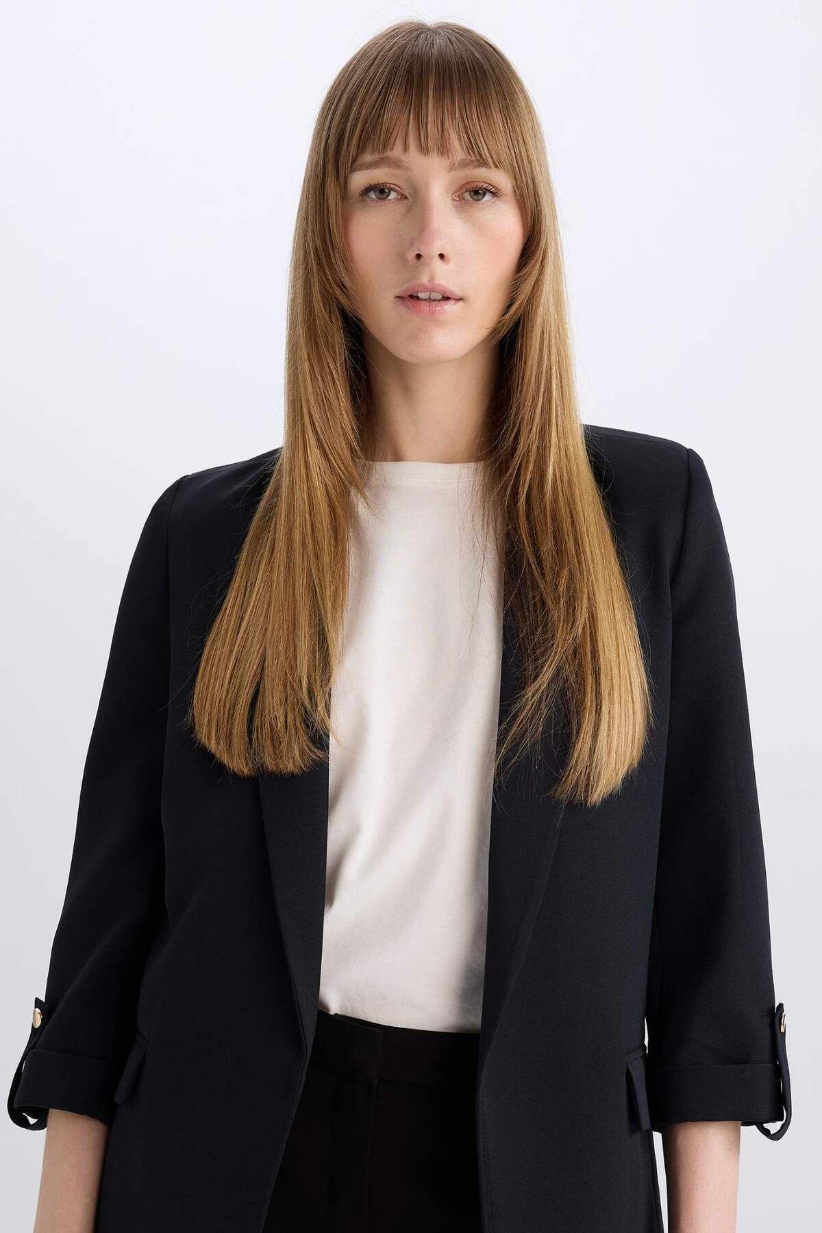 DeFacto-Regular Fit Jacket Collar Basic Plain Blazer Jacket C3215Ax24Au 5