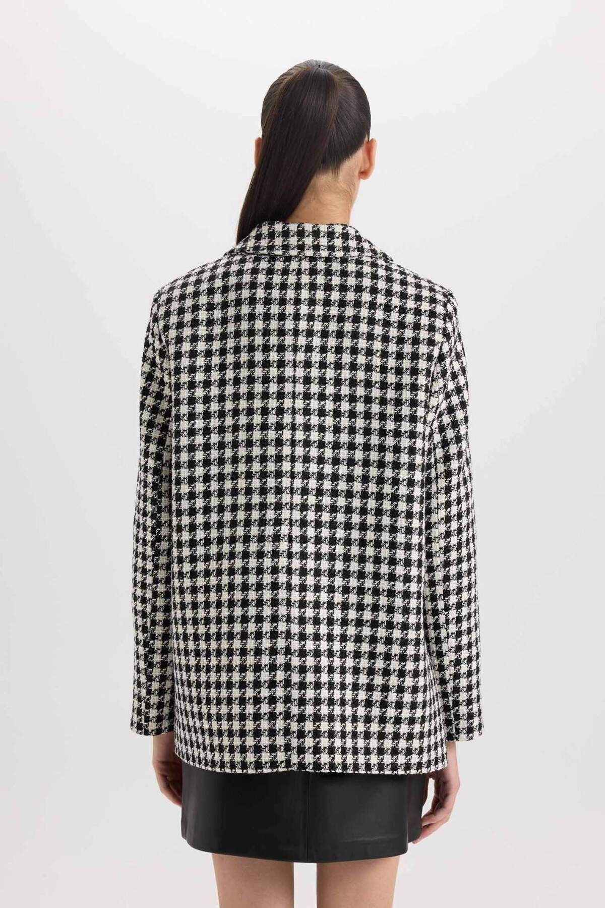 DeFacto-Oversize Wide Fit Jacket Lapel Buttoned Tweed Pattern Blazer Jacket V2814Az24Au 6