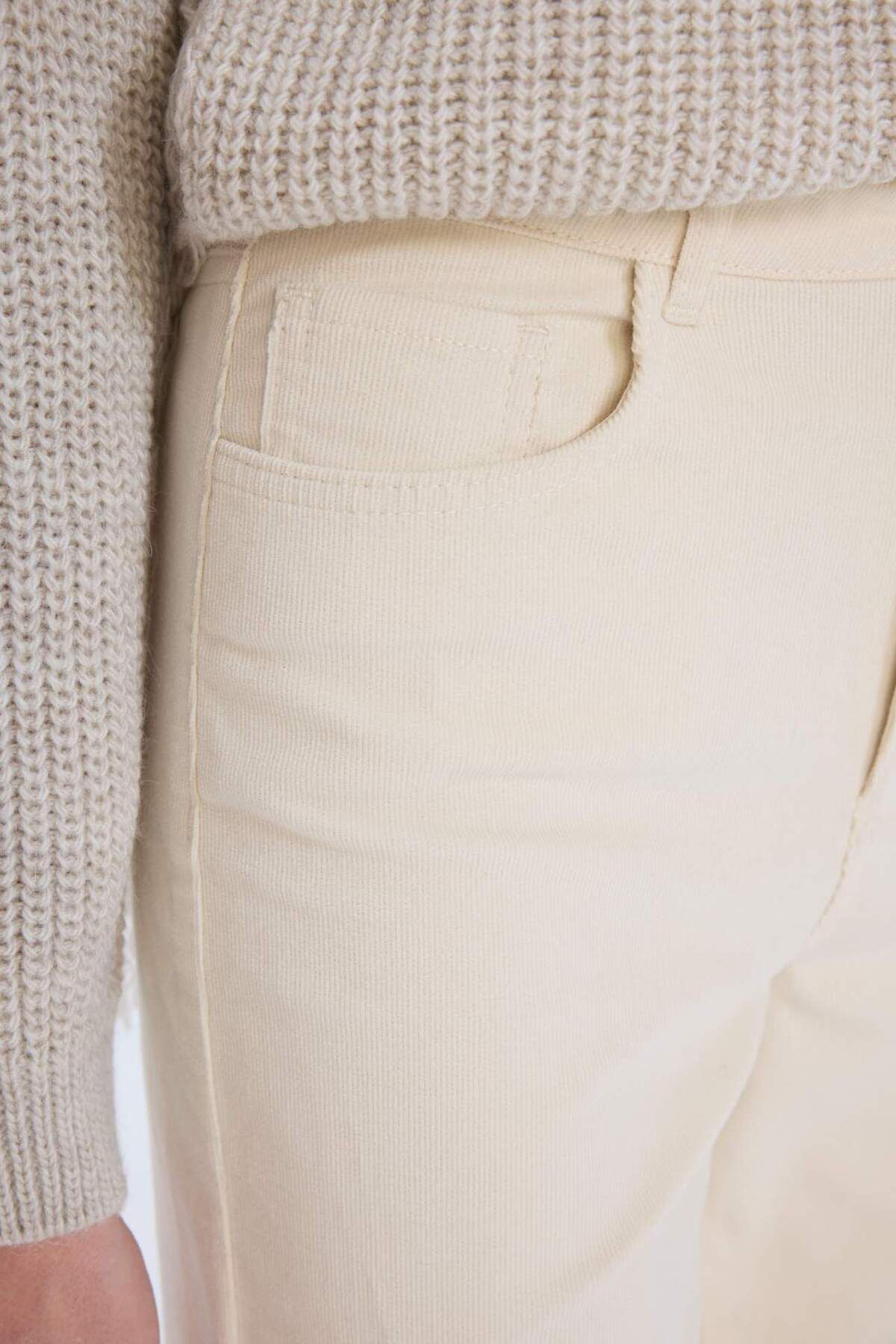 DeFacto-Cordhose mit weitem Bein, hoher Taille, weitem, lockerem Bein, Basic, einfarbig, mit Taschen A4685AX24WN 4