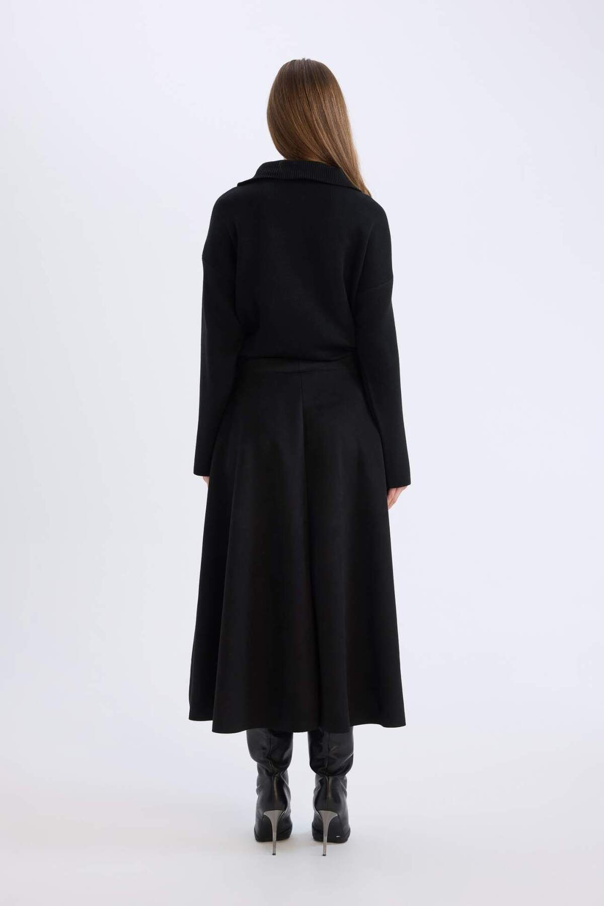DeFacto-A-Line Basic Plain Suede Midi Skirt E5405Ax24Wn 6