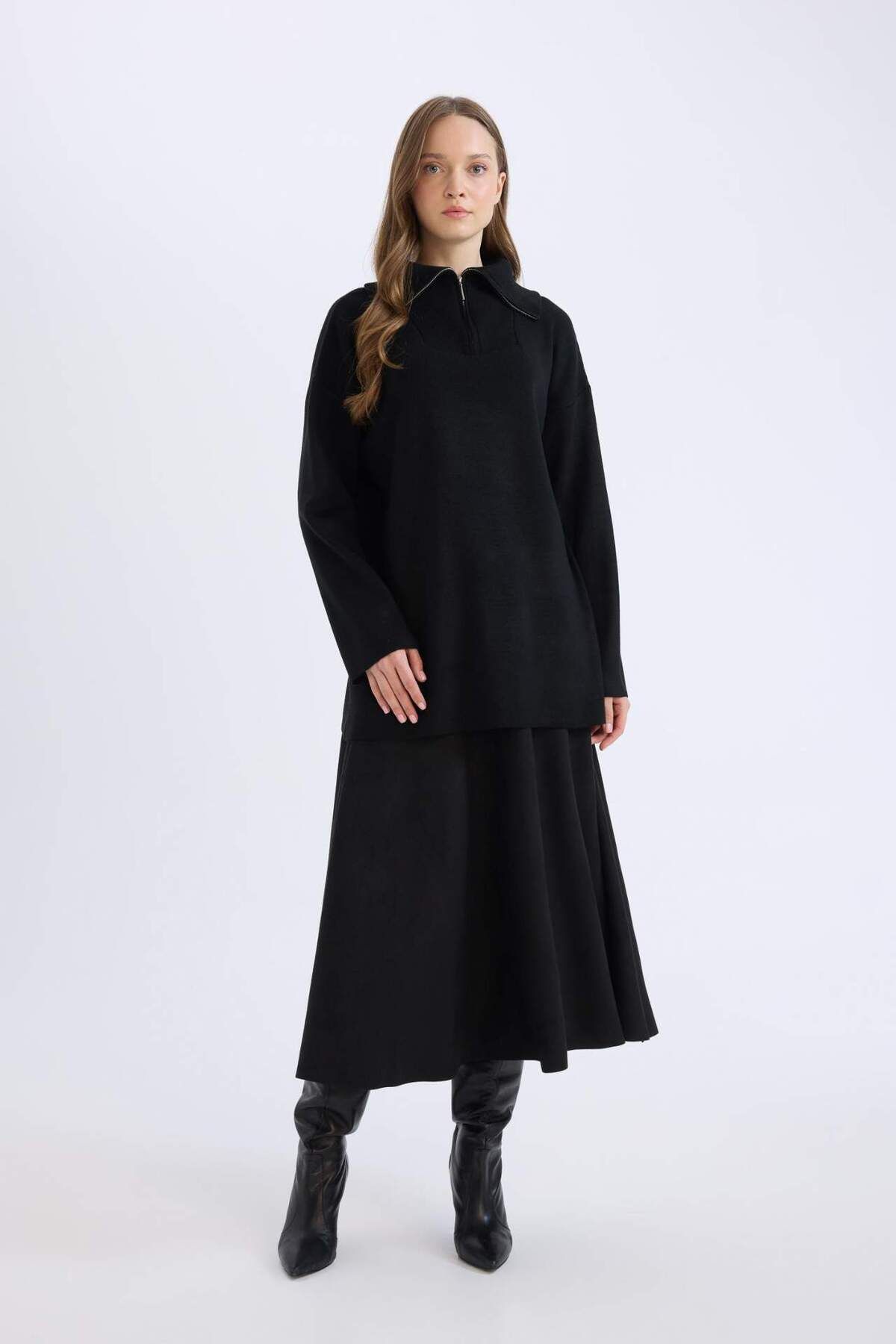 DeFacto-A-Line Basic Plain Suede Midi Skirt E5405Ax24Wn 4