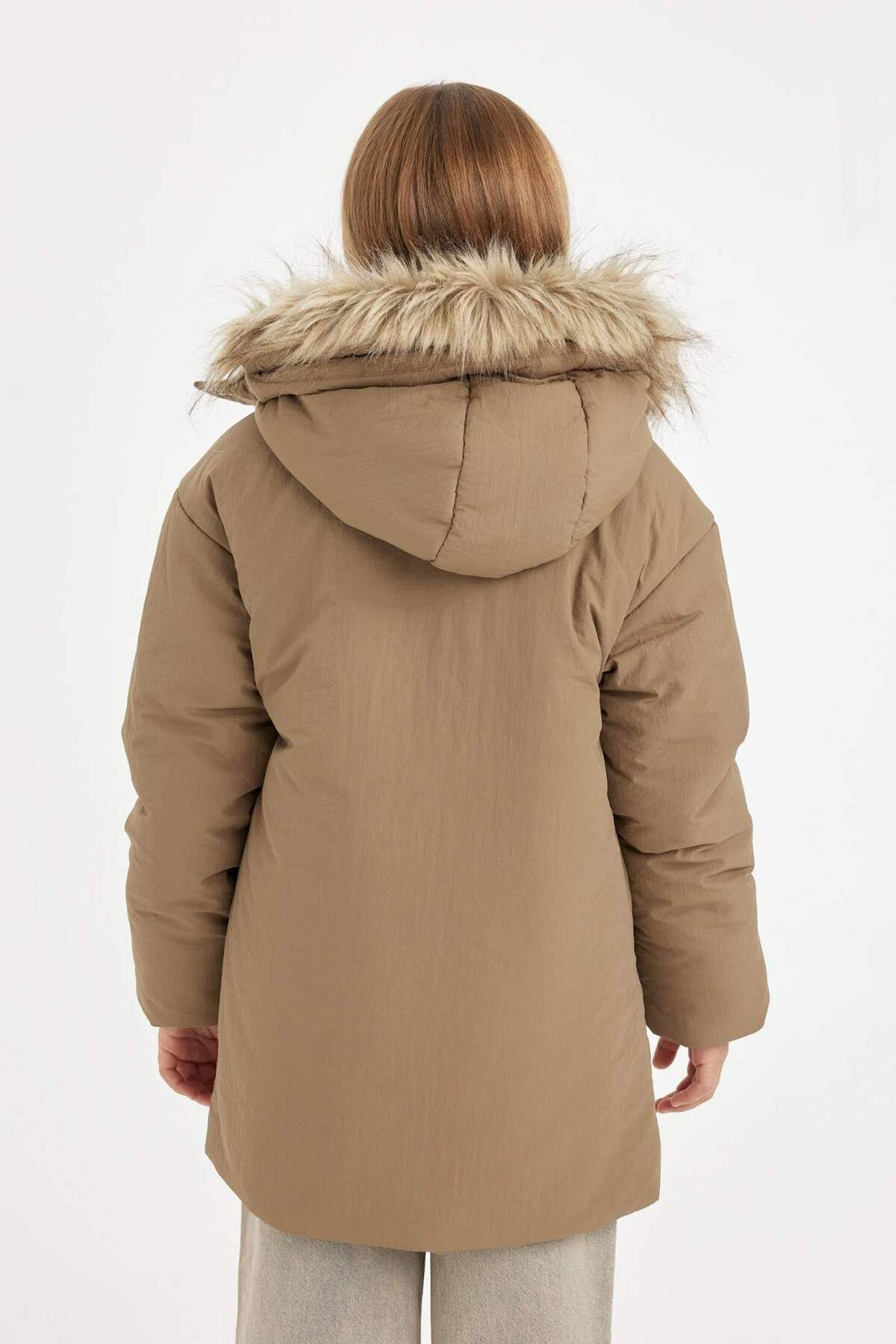 DeFacto-Girl's Removable Faux Fur Collar Hooded Parka C8515A824Au 7